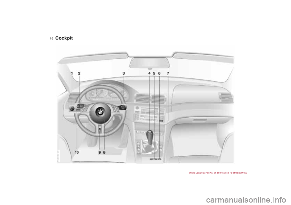 BMW 323Ci CONVERTIBLE 2000 E46 User Guide  
16n
46cus030
 
Cockpit 