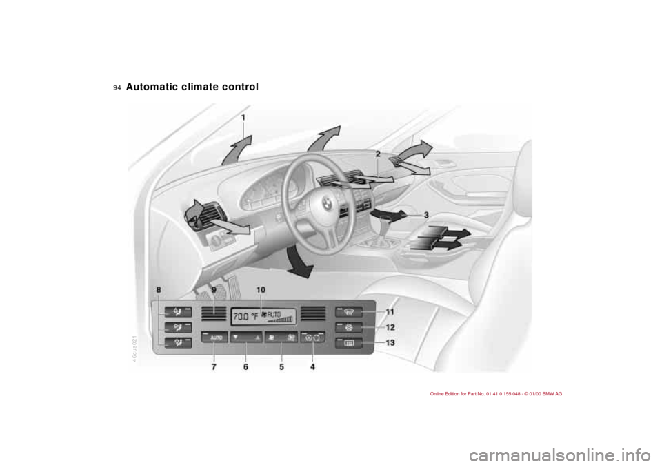 BMW 323Ci CONVERTIBLE 2000 E46 Owners Manual 94n
Automatic climate control
 
46cus021 