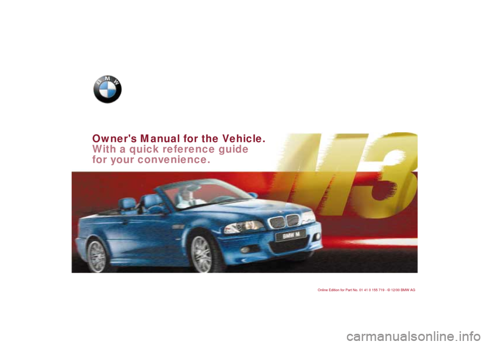 BMW M3 CONVERTIBLE 2001 E46 Owners Manual 