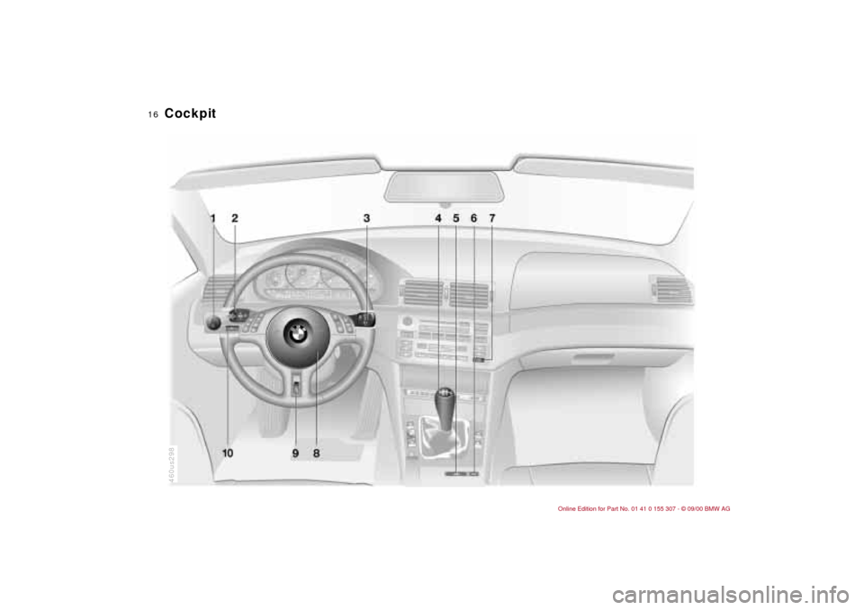 BMW 330i TOURING 2001 E46 User Guide  
16n
460us298
 
Cockpit 