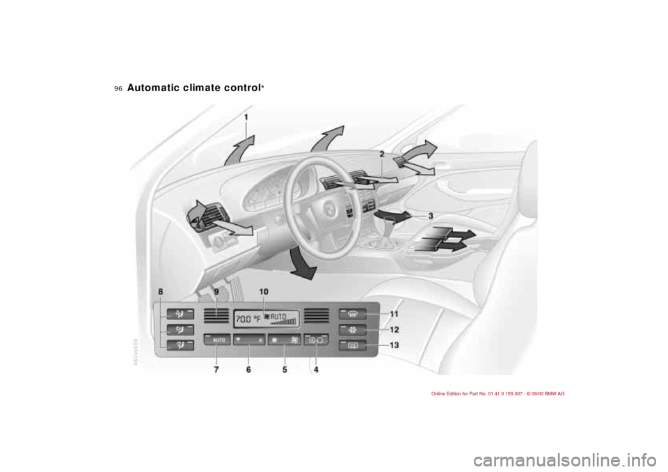 BMW 330i TOURING 2001 E46 Owners Manual 96n
Automatic climate control
* 
460us050 