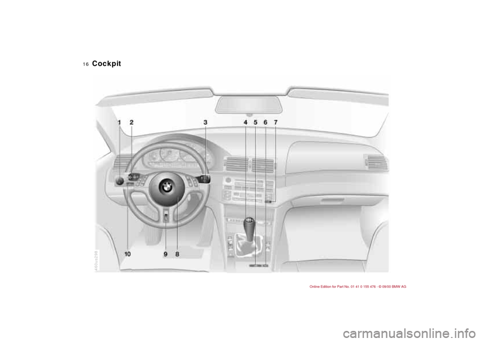 BMW 330i SEDAN 2001 E46 User Guide  
16n
460us298
 
Cockpit 