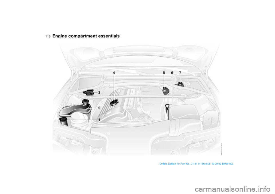 BMW M3 COUPE 2003 E46 Owners Manual 116
Engine compartment essentials
handbook.book Page 116 Saturday, July 27, 2002 1:12 PM BMW M3 COUPE 2003 E46 Owners Manual 116
Engine compartment essentials
handbook.book Page 116 Saturday, July 27, 2002 1:12 PM