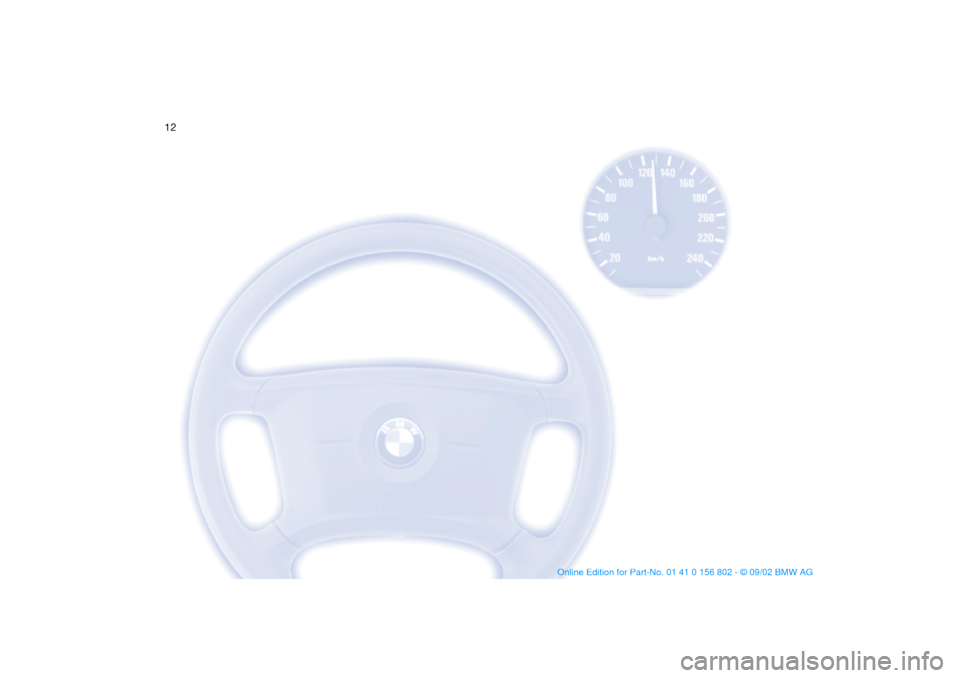 BMW 325i TOURING 2003 E46 User Guide  
12
 
handbook.book  Page 12  Saturday, July 27, 2002  1:36 PM 