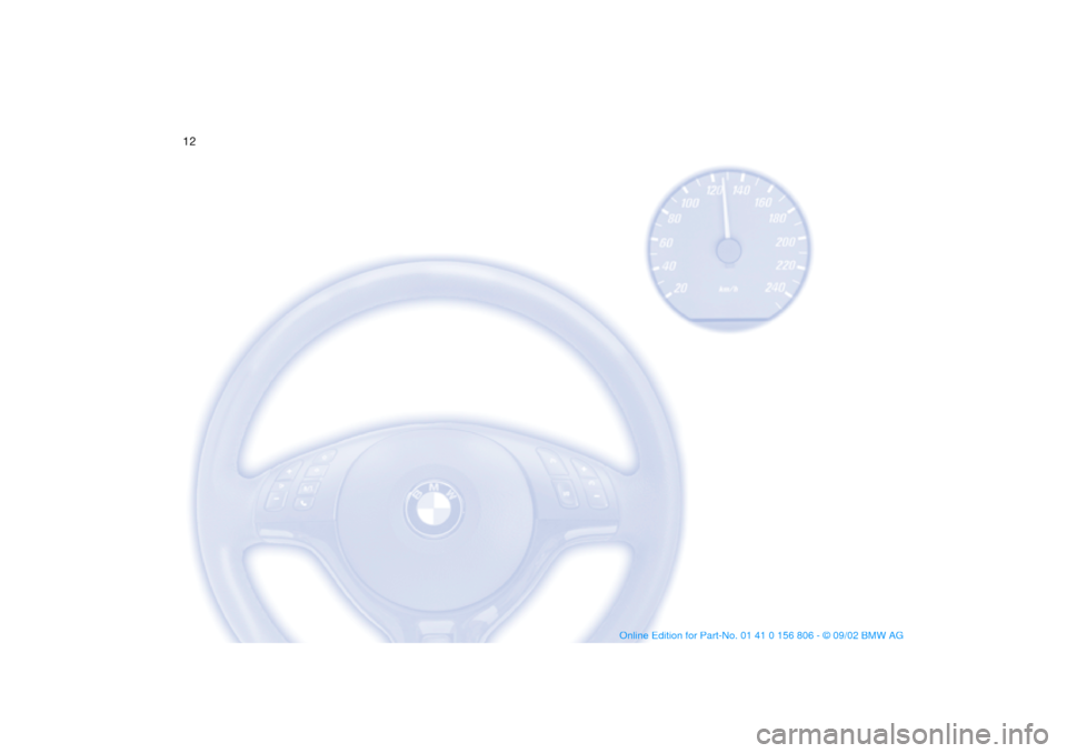 BMW 325Ci CONVERTIBLE 2003 E46 User Guide  
12
 
handbook.book  Page 12  Wednesday, July 31, 2002  9:29 AM 