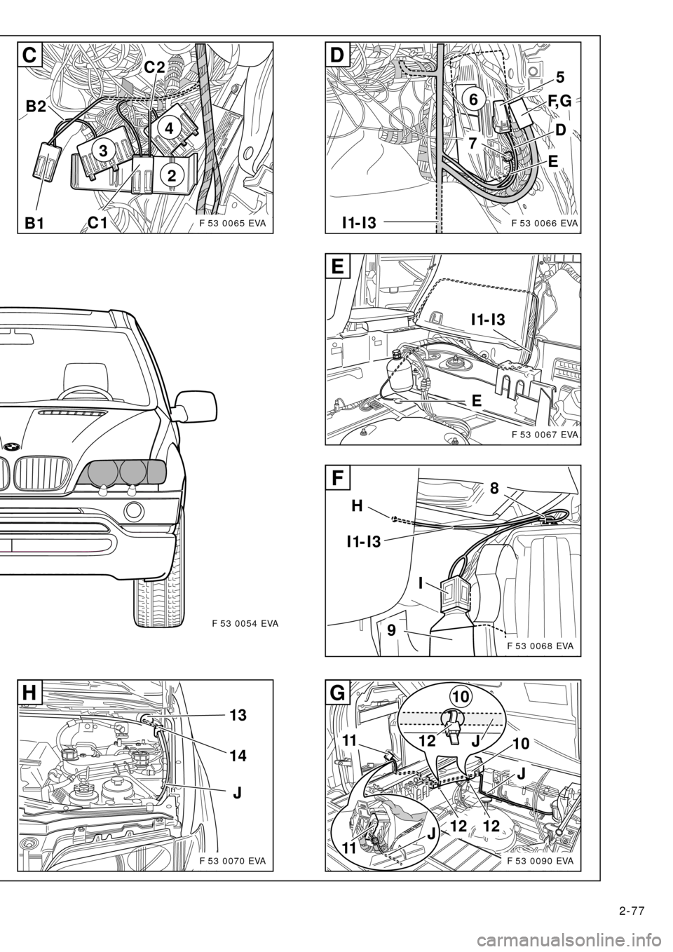 BMW X5 2000 E53 Xenon Lights Instalation Instruction Manual 2-77
13
14
J
H10
12
J
J
11
11
J
1212
10
G
2
3
4
B1C1
B2
C2C
6
7
5
F, G
D
I1-I3
E
D
E I1-I3
E
8
9
I
H
I1-I3
F
F 53 0070 EVAF 53 0090 EVA
F 53 0068 EVA
F 53 0067 EVA
F 53 0066 EVAF 53 0065 EVA
F 53 0054