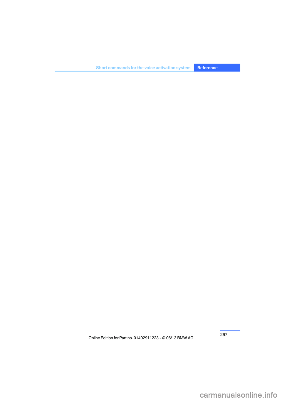 BMW 135IS CONVERTIBLE 2013  Owners Manual 267
Short commands for the voice activation system
Reference

00320051004F004C00510048000300280047004C0057004C005200510003  