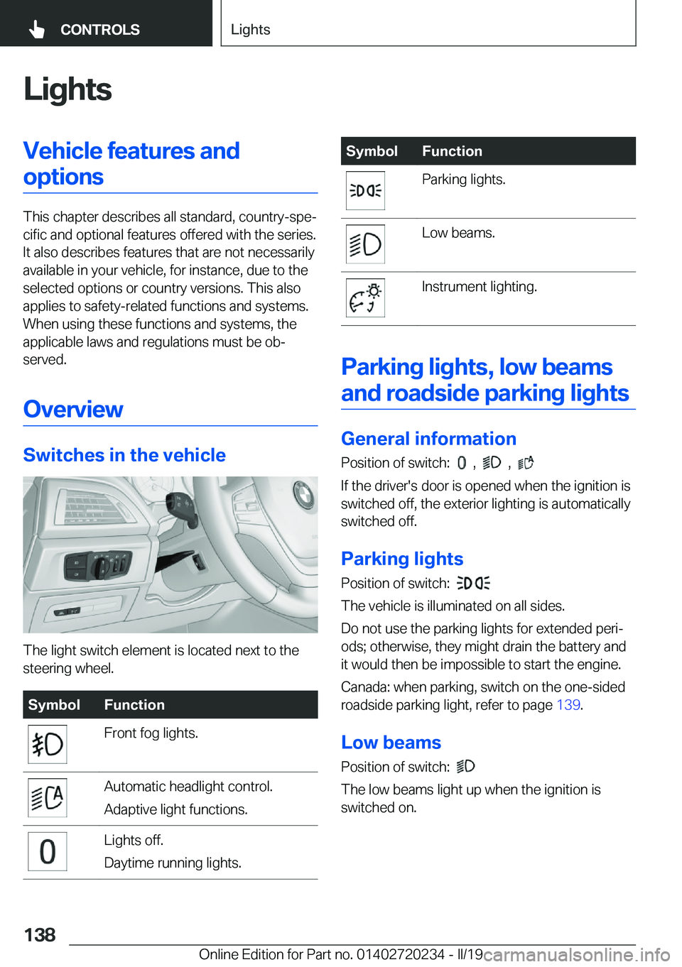 BMW 2 SERIES CONVERTIBLE 2020  Owners Manual �L�i�g�h�t�s�V�e�h�i�c�l�e��f�e�a�t�u�r�e�s��a�n�d�o�p�t�i�o�n�s
�T�h�i�s��c�h�a�p�t�e�r��d�e�s�c�r�i�b�e�s��a�l�l��s�t�a�n�d�a�r�d�,��c�o�u�n�t�r�y�-�s�p�ej�c�i�f�i�c��a�n�d��o�p�t�i�o�n�a�