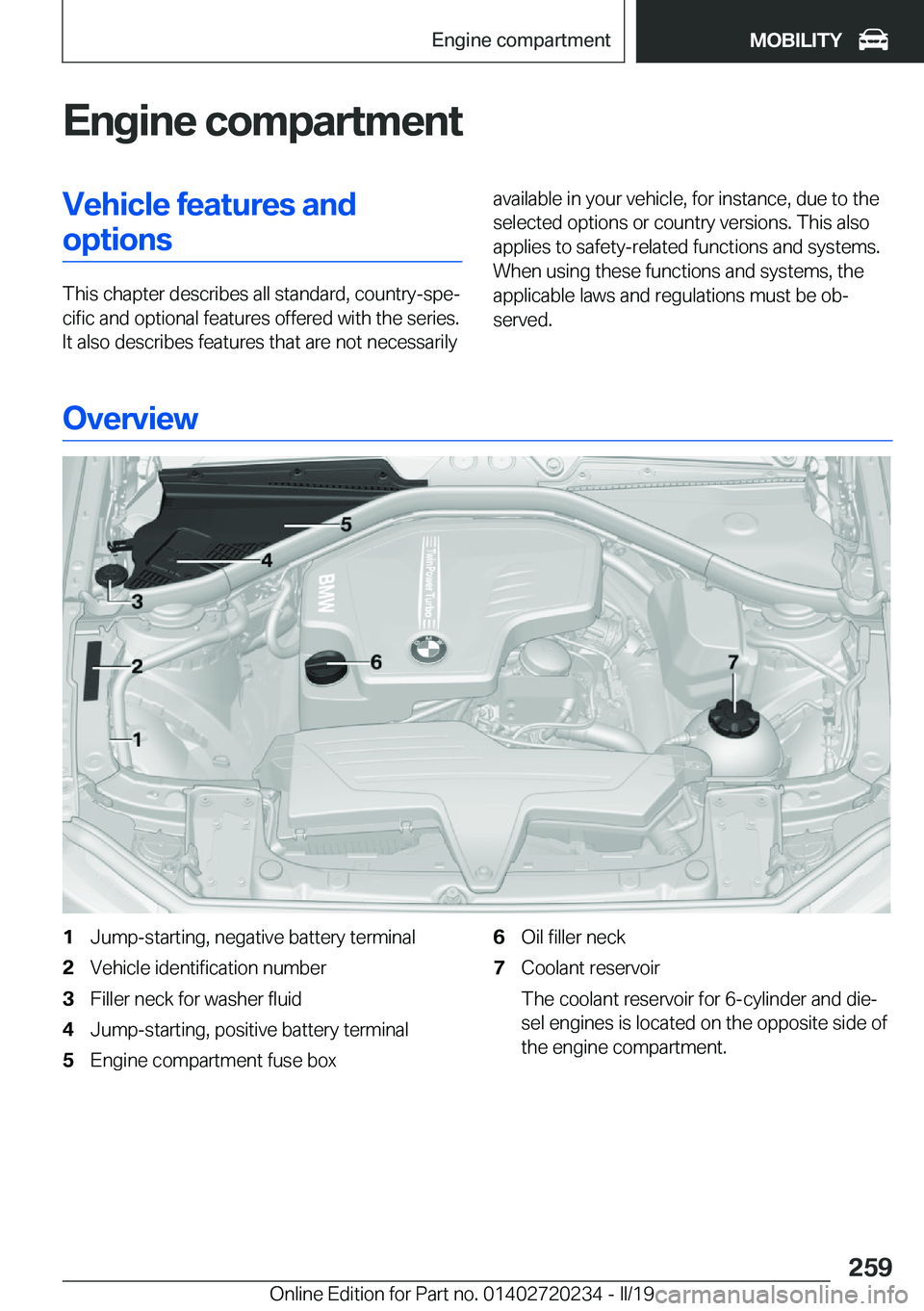 BMW 2 SERIES CONVERTIBLE 2020  Owners Manual �E�n�g�i�n�e��c�o�m�p�a�r�t�m�e�n�t�V�e�h�i�c�l�e��f�e�a�t�u�r�e�s��a�n�d�o�p�t�i�o�n�s
�T�h�i�s��c�h�a�p�t�e�r��d�e�s�c�r�i�b�e�s��a�l�l��s�t�a�n�d�a�r�d�,��c�o�u�n�t�r�y�-�s�p�ej�c�i�f�i�c�