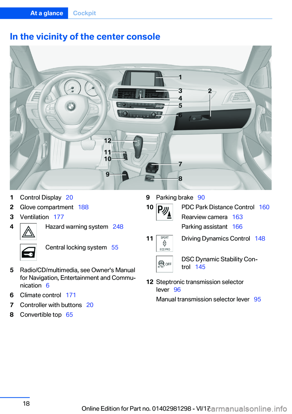 BMW 2 SERIES CONVERTIBLE 2018 User Guide �I�n��t�h�e��v�i�c�i�n�i�t�y��o�f��t�h�e��c�e�n�t�e�r��c�o�n�s�o�l�e�1�C�o�n�t�r�o�l� �D�i�s�p�l�a�y\_�2�0�2�G�l�o�v�e� �c�o�m�p�a�r�t�m�e�n�t\_ �1�8�8�3�V�e�n�t�i�l�a�t�i�o�n\_�1�7�7�4�H�