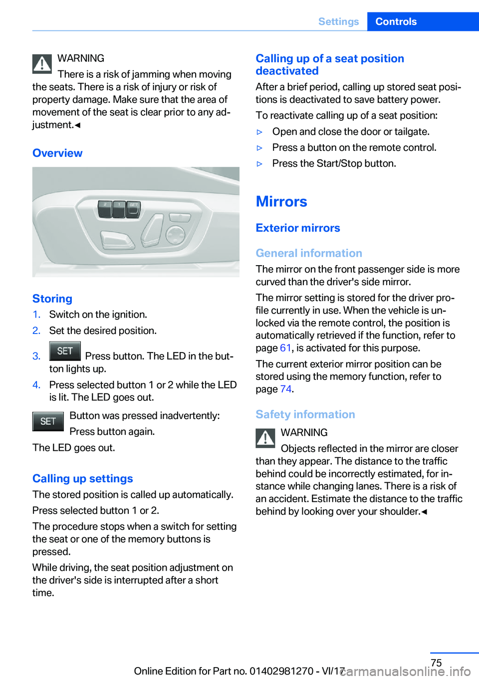 BMW 2 SERIES COUPE 2018 Manual PDF �W�A�R�N�I�N�G
�T�h�e�r�e� �i�s� �a� �r�i�s�k� �o�f� �j�a�m�m�i�n�g� �w�h�e�n� �m�o�v�i�n�g
�t�h�e� �s�e�a�t�s�.� �T�h�e�r�e� �i�s� �a� �r�i�s�k� �o�f� �i�n�j�u�r�y� �o�r� �r�i�s�k� �o�f
�p�r�o�p�e�r�