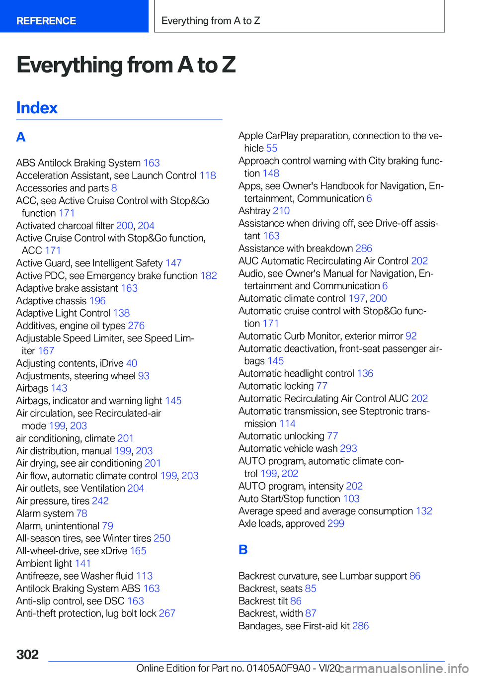 BMW 2 SERIES GRAN COUPE 2021  Owners Manual �E�v�e�r�y�t�h�i�n�g��f�r�o�m��A��t�o��Z�I�n�d�e�x�A �A�B�S��A�n�t�i�l�o�c�k��B�r�a�k�i�n�g��S�y�s�t�e�m� �1�6�3�
�A�c�c�e�l�e�r�a�t�i�o�n��A�s�s�i�s�t�a�n�t�,��s�e�e��L�a�u�n�c�h��C�o�n�
