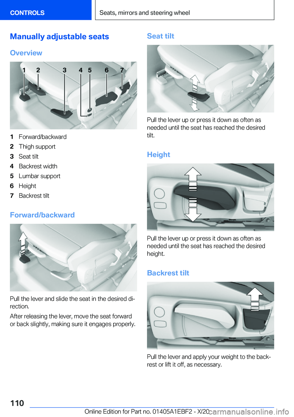 BMW 3 SERIES 2021  Owners Manual �M�a�n�u�a�l�l�y��a�d�j�u�s�t�a�b�l�e��s�e�a�t�s
�O�v�e�r�v�i�e�w�1�F�o�r�w�a�r�d�/�b�a�c�k�w�a�r�d�2�T�h�i�g�h��s�u�p�p�o�r�t�3�S�e�a�t��t�i�l�t�4�B�a�c�k�r�e�s�t��w�i�d�t�h�5�L�u�m�b�a�r��s�u�