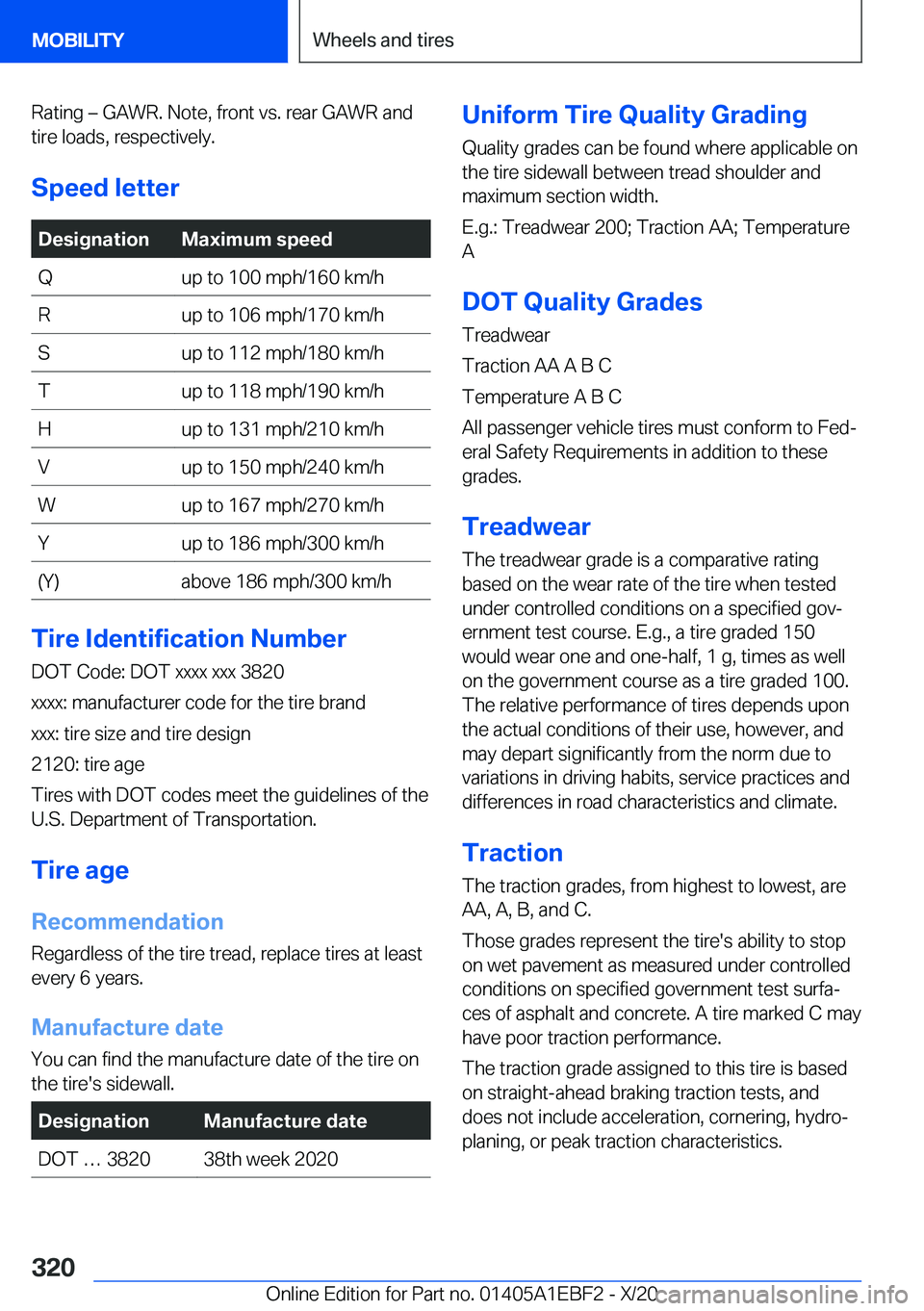 BMW 3 SERIES 2021  Owners Manual �R�a�t�i�n�g�#m��G�A�W�R�.��N�o�t�e�,��f�r�o�n�t��v�s�.��r�e�a�r��G�A�W�R��a�n�d
�t�i�r�e��l�o�a�d�s�,��r�e�s�p�e�c�t�i�v�e�l�y�.
�S�p�e�e�d��l�e�t�t�e�r�D�e�s�i�g�n�a�t�i�o�n�M�a�x�i�m�u�m