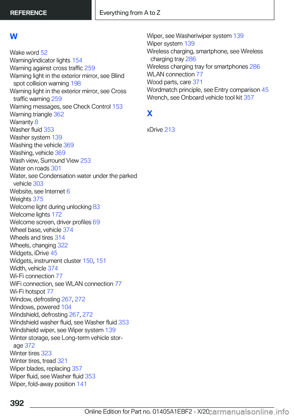 BMW 3 SERIES 2021  Owners Manual �W�W�a�k�e��w�o�r�d� �5�2�
�W�a�r�n�i�n�g�/�i�n�d�i�c�a�t�o�r��l�i�g�h�t�s� �1�5�4�
�W�a�r�n�i�n�g��a�g�a�i�n�s�t��c�r�o�s�s��t�r�a�f�f�i�c� �2�5�9�
�W�a�r�n�i�n�g��l�i�g�h�t��i�n��t�h�e