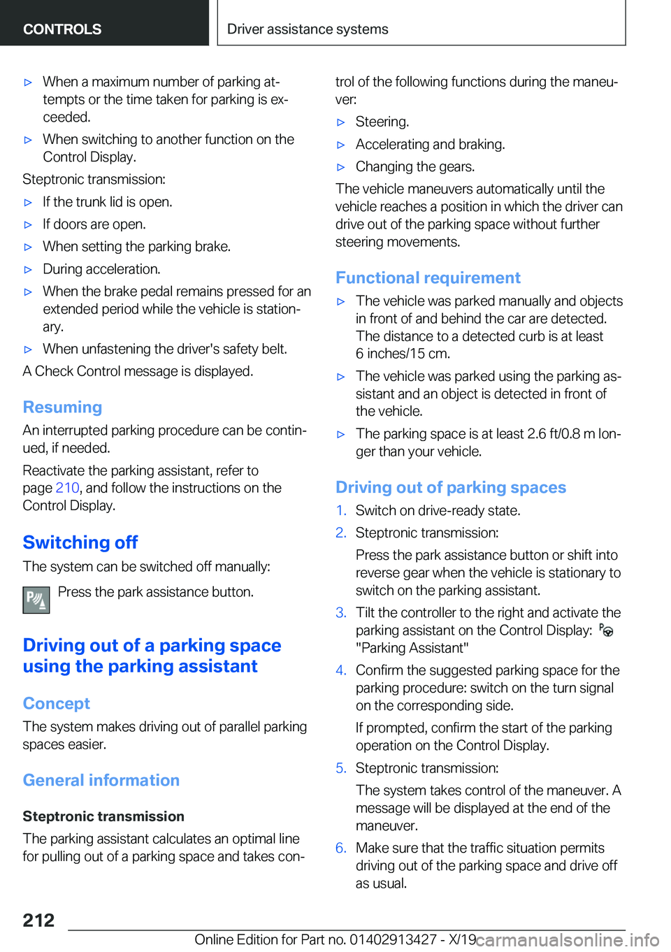 BMW 3 SERIES 2020  Owners Manual 'x�W�h�e�n��a��m�a�x�i�m�u�m��n�u�m�b�e�r��o�f��p�a�r�k�i�n�g��a�t#j�t�e�m�p�t�s��o�r��t�h�e��t�i�m�e��t�a�k�e�n��f�o�r��p�a�r�k�i�n�g��i�s��e�x#j�c�e�e�d�e�d�.'x�W�h�e�n��s�w�i