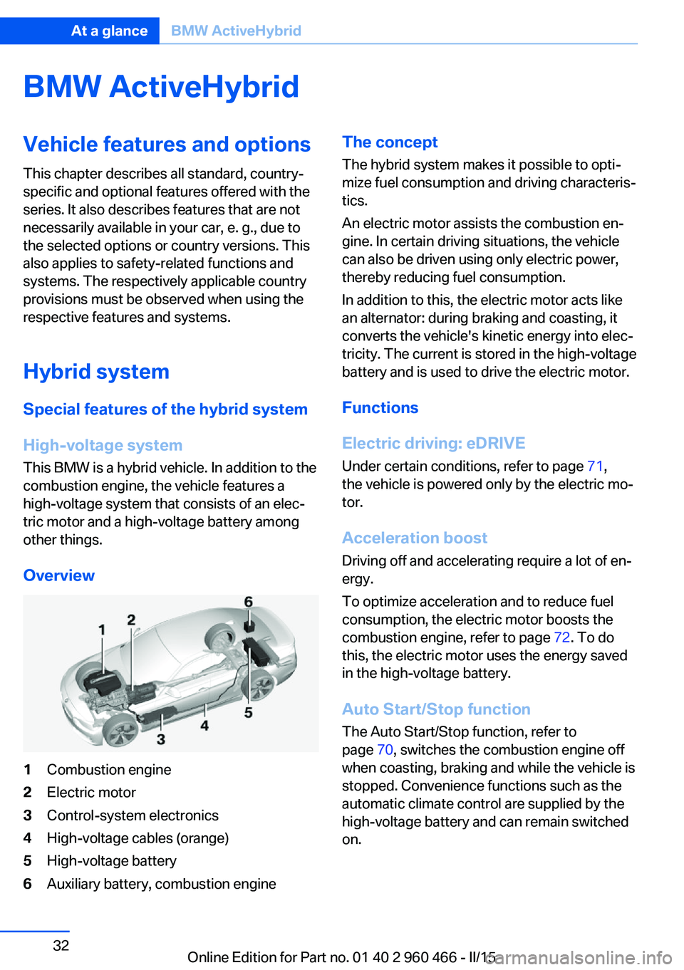 BMW 3 SERIES ACTIVE HYBRID 2015 Owners Guide BMW ActiveHybridVehicle features and options
This chapter describes all standard, country-
specific and optional features offered with the
series. It also describes features that are not
necessarily a BMW 3 SERIES ACTIVE HYBRID 2015 Owners Guide BMW ActiveHybridVehicle features and options
This chapter describes all standard, country-
specific and optional features offered with the
series. It also describes features that are not
necessarily a