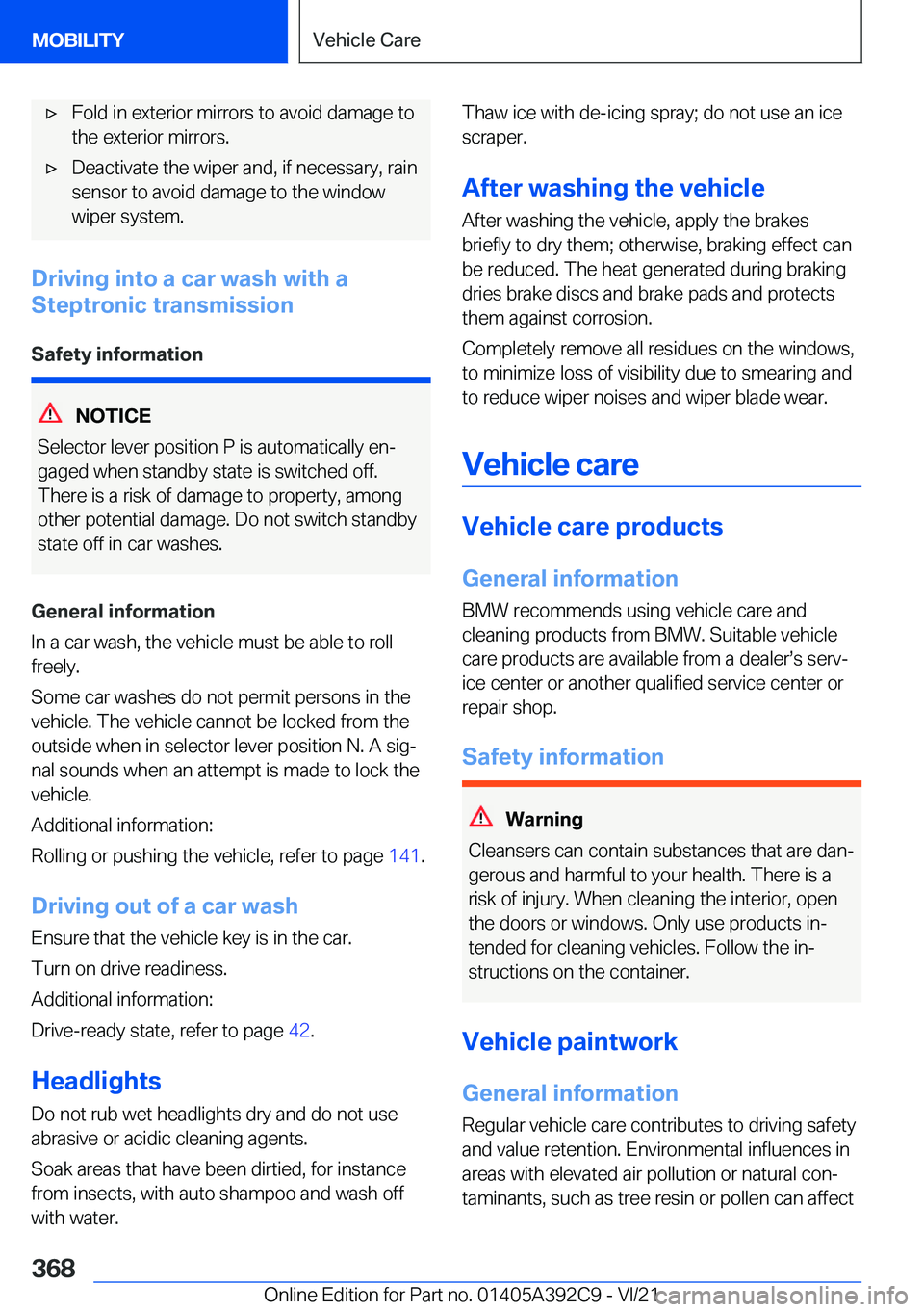 BMW 4 SERIES 2022  Owners Manual 'x�F�o�l�d��i�n��e�x�t�e�r�i�o�r��m�i�r�r�o�r�s��t�o��a�v�o�i�d��d�a�m�a�g�e��t�o
�t�h�e��e�x�t�e�r�i�o�r��m�i�r�r�o�r�s�.'x�D�e�a�c�t�i�v�a�t�e��t�h�e��w�i�p�e�r��a�n�d�,��i�f��