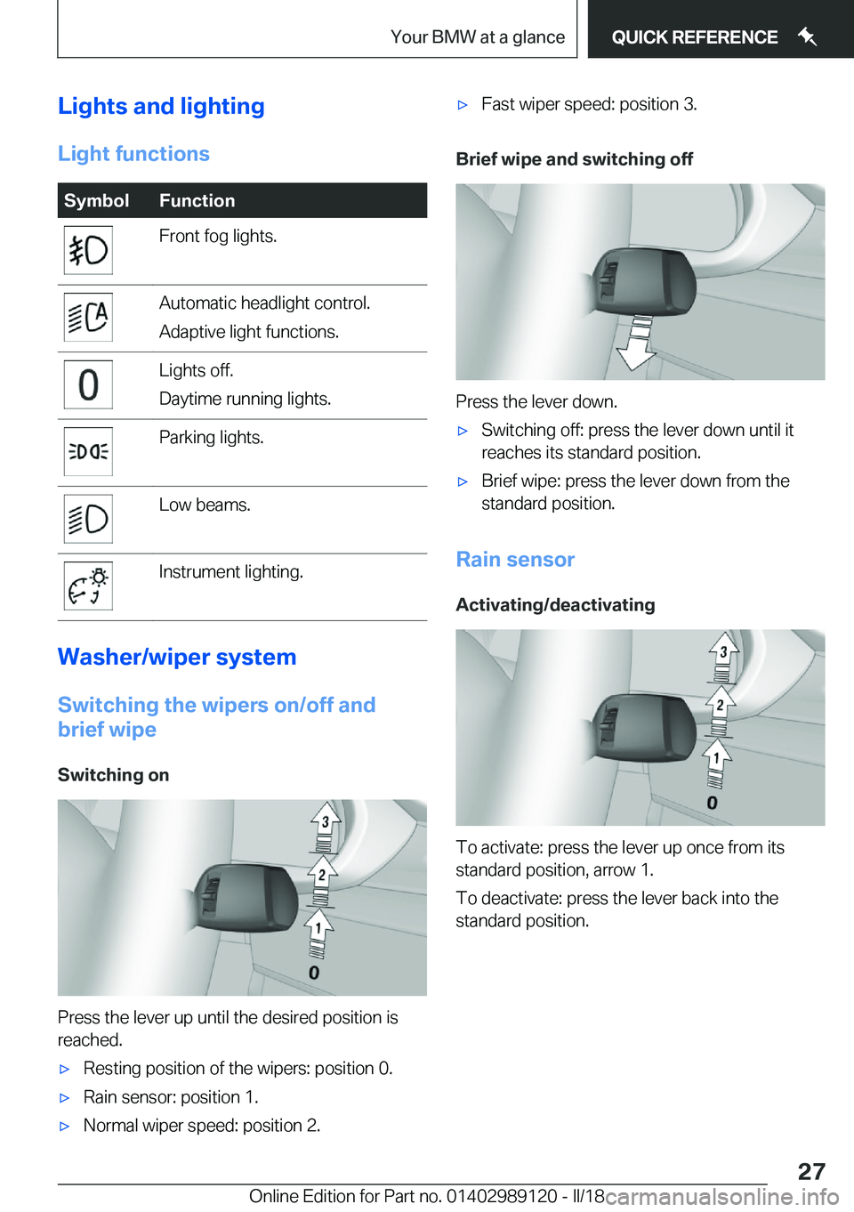 BMW 4 SERIES COUPE 2019 Owners Manual �L�i�g�h�t�s��a�n�d��l�i�g�h�t�i�n�g
�L�i�g�h�t��f�u�n�c�t�i�o�n�s�S�y�m�b�o�l�F�u�n�c�t�i�o�n�F�r�o�n�t� �f�o�g� �l�i�g�h�t�s�.�A�u�t�o�m�a�t�i�c� �h�e�a�d�l�i�g�h�t� �c�o�n�t�r�o�l�.
�A�d�a�p�t�i