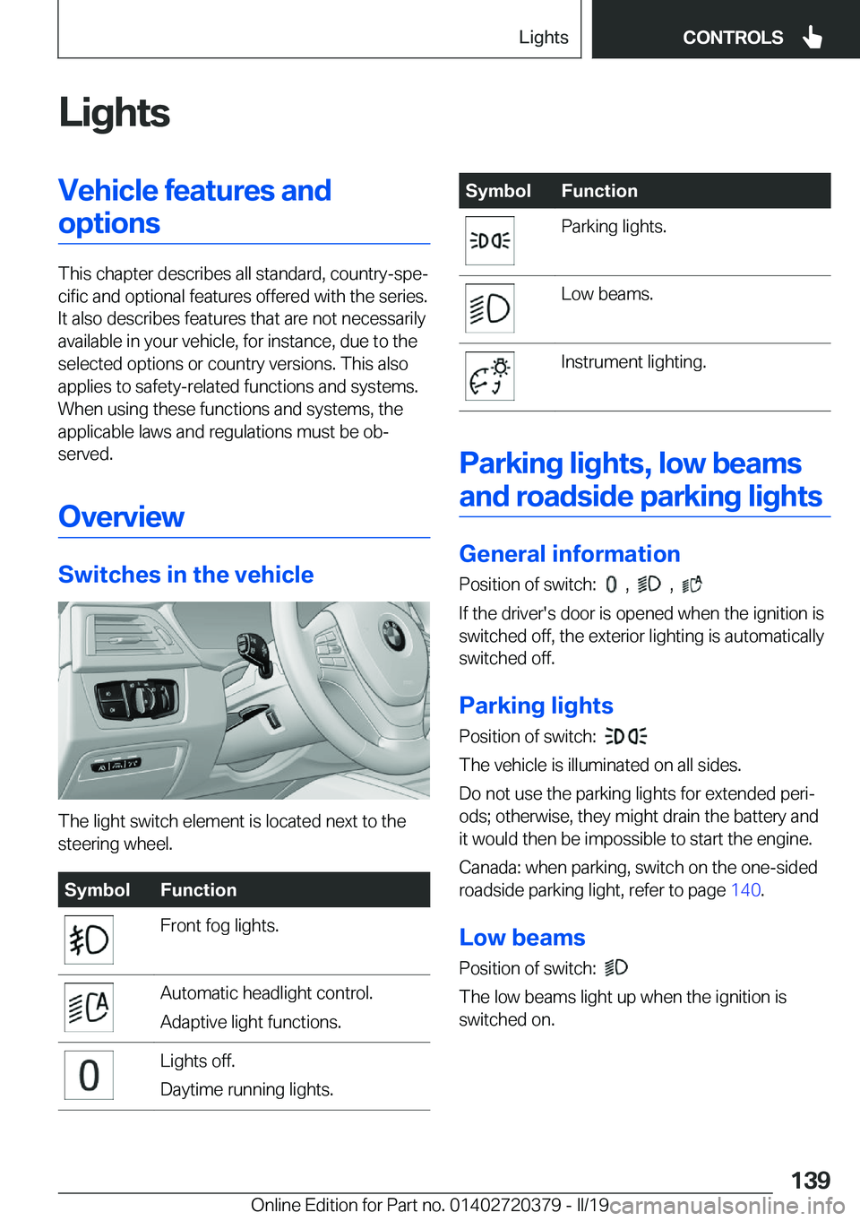BMW 4 SERIES COUPE 2020  Owners Manual �L�i�g�h�t�s�V�e�h�i�c�l�e��f�e�a�t�u�r�e�s��a�n�d�o�p�t�i�o�n�s
�T�h�i�s��c�h�a�p�t�e�r��d�e�s�c�r�i�b�e�s��a�l�l��s�t�a�n�d�a�r�d�,��c�o�u�n�t�r�y�-�s�p�ej�c�i�f�i�c��a�n�d��o�p�t�i�o�n�a�