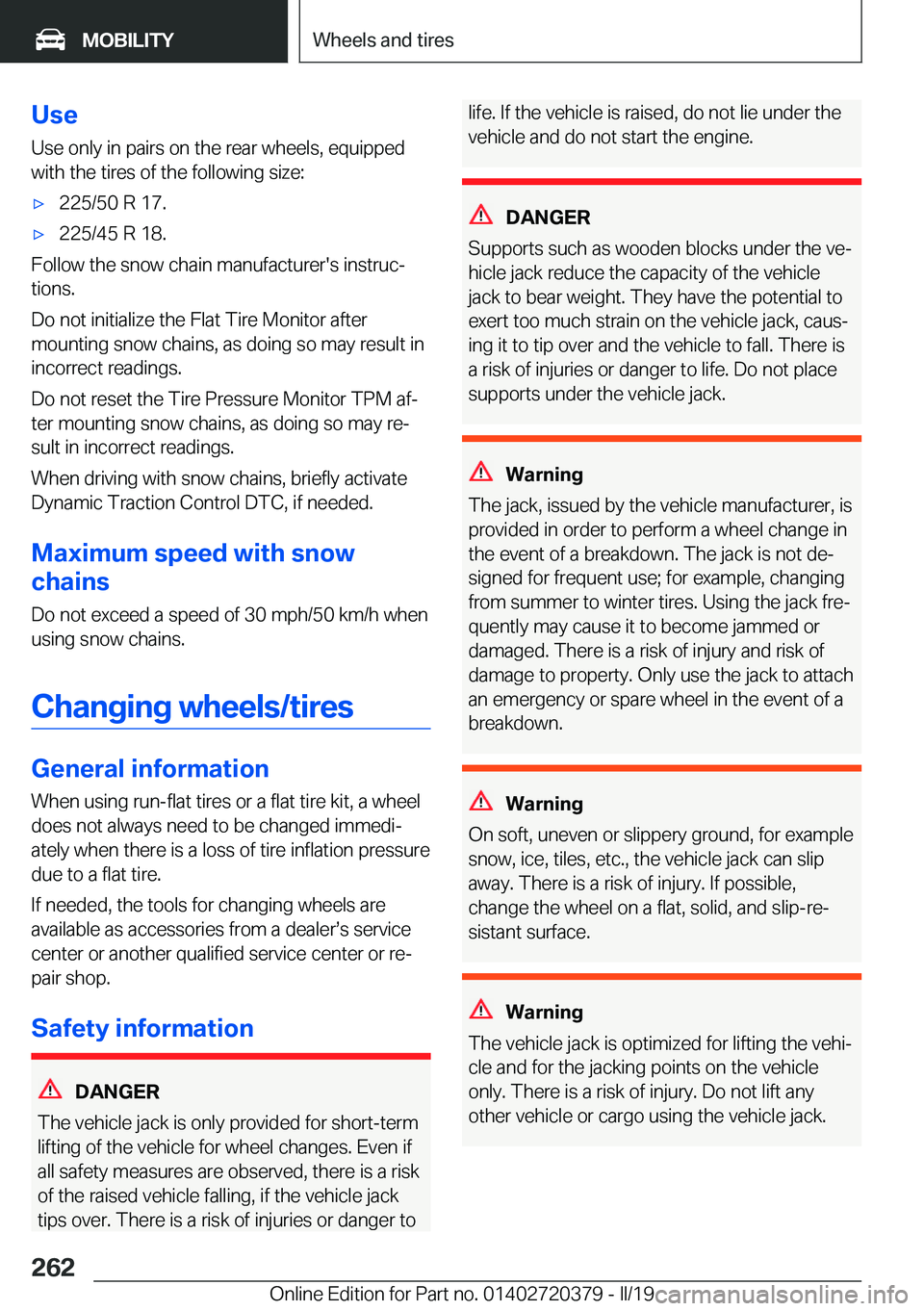 BMW 4 SERIES COUPE 2020  Owners Manual �U�s�e
�U�s�e��o�n�l�y��i�n��p�a�i�r�s��o�n��t�h�e��r�e�a�r��w�h�e�e�l�s�,��e�q�u�i�p�p�e�d
�w�i�t�h��t�h�e��t�i�r�e�s��o�f��t�h�e��f�o�l�l�o�w�i�n�g��s�i�z�e�:'x�2�2�5�/�5�0��R��1