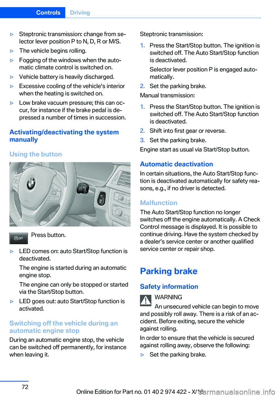 BMW 4 SERIES COUPE 2017 Manual PDF 'y�S�t�e�p�t�r�o�n�i�c� �t�r�a�n�s�m�i�s�s�i�o�n�:� �c�h�a�n�g�e� �f�r�o�m� �s�ej�l�e�c�t�o�r� �l�e�v�e�r� �p�o�s�i�t�i�o�n� �P� �t�o� �N�,� �D�,� �R� �o�r� �M�/�S�.'y�T�h�e� �v�e�h�i�c�l�e� 