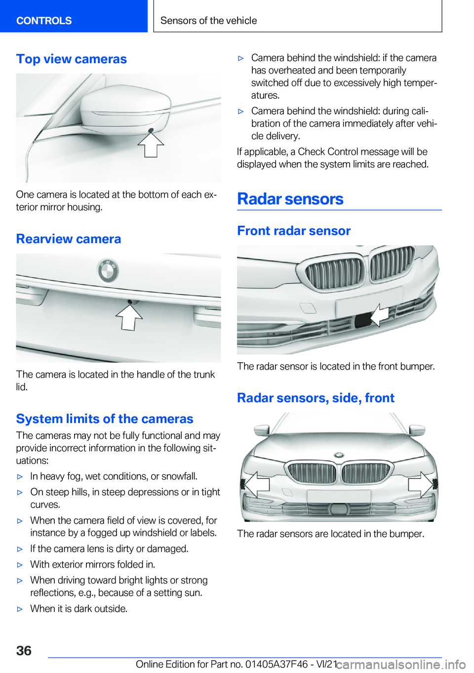BMW 5 SERIES 2022 Owners Guide �T�o�p��v�i�e�w��c�a�m�e�r�a�s
�O�n�e��c�a�m�e�r�a��i�s��l�o�c�a�t�e�d��a�t��t�h�e��b�o�t�t�o�m��o�f��e�a�c�h��e�x#j�t�e�r�i�o�r��m�i�r�r�o�r��h�o�u�s�i�n�g�.
�R�e�a�r�v�i�e�w��c�a�m�e�r