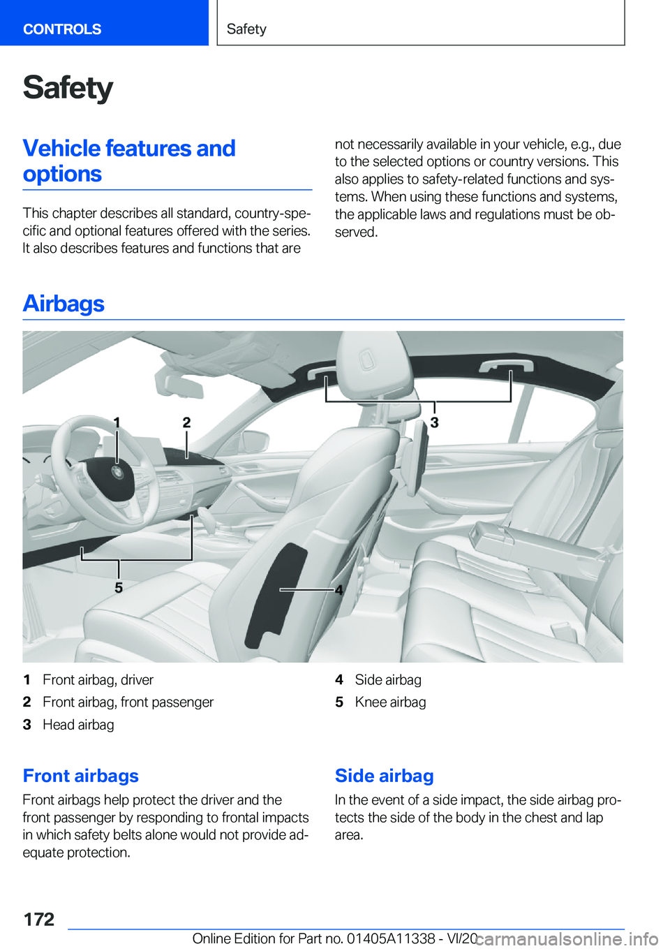 BMW 5 SERIES 2021  Owners Manual �S�a�f�e�t�y�V�e�h�i�c�l�e��f�e�a�t�u�r�e�s��a�n�d�o�p�t�i�o�n�s
�T�h�i�s��c�h�a�p�t�e�r��d�e�s�c�r�i�b�e�s��a�l�l��s�t�a�n�d�a�r�d�,��c�o�u�n�t�r�y�-�s�p�e#j�c�i�f�i�c��a�n�d��o�p�t�i�o�n�a�