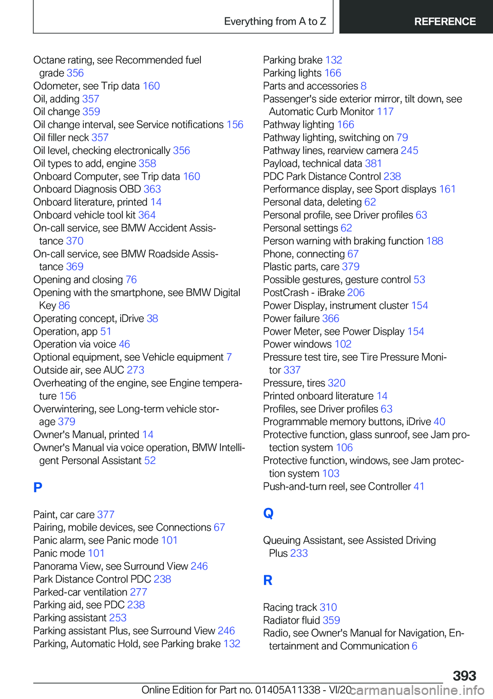 BMW 5 SERIES 2021  Owners Manual �O�c�t�a�n�e��r�a�t�i�n�g�,��s�e�e��R�e�c�o�m�m�e�n�d�e�d��f�u�e�l�g�r�a�d�e� �3�5�6�
�O�d�o�m�e�t�e�r�,��s�e�e��T�r�i�p��d�a�t�a� �1�6�0�
�O�i�l�,��a�d�d�i�n�g� �3�5�7�
�O�i�l��c�h�a�n