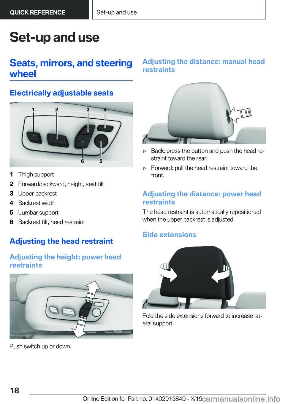 BMW 5 SERIES 2020 User Guide �S�e�t�-�u�p��a�n�d��u�s�e�S�e�a�t�s�,��m�i�r�r�o�r�s�,��a�n�d��s�t�e�e�r�i�n�g�w�h�e�e�l
�E�l�e�c�t�r�i�c�a�l�l�y��a�d�j�u�s�t�a�b�l�e��s�e�a�t�s
�1�T�h�i�g�h��s�u�p�p�o�r�t�2�F�o�r�w�a�r�d�/