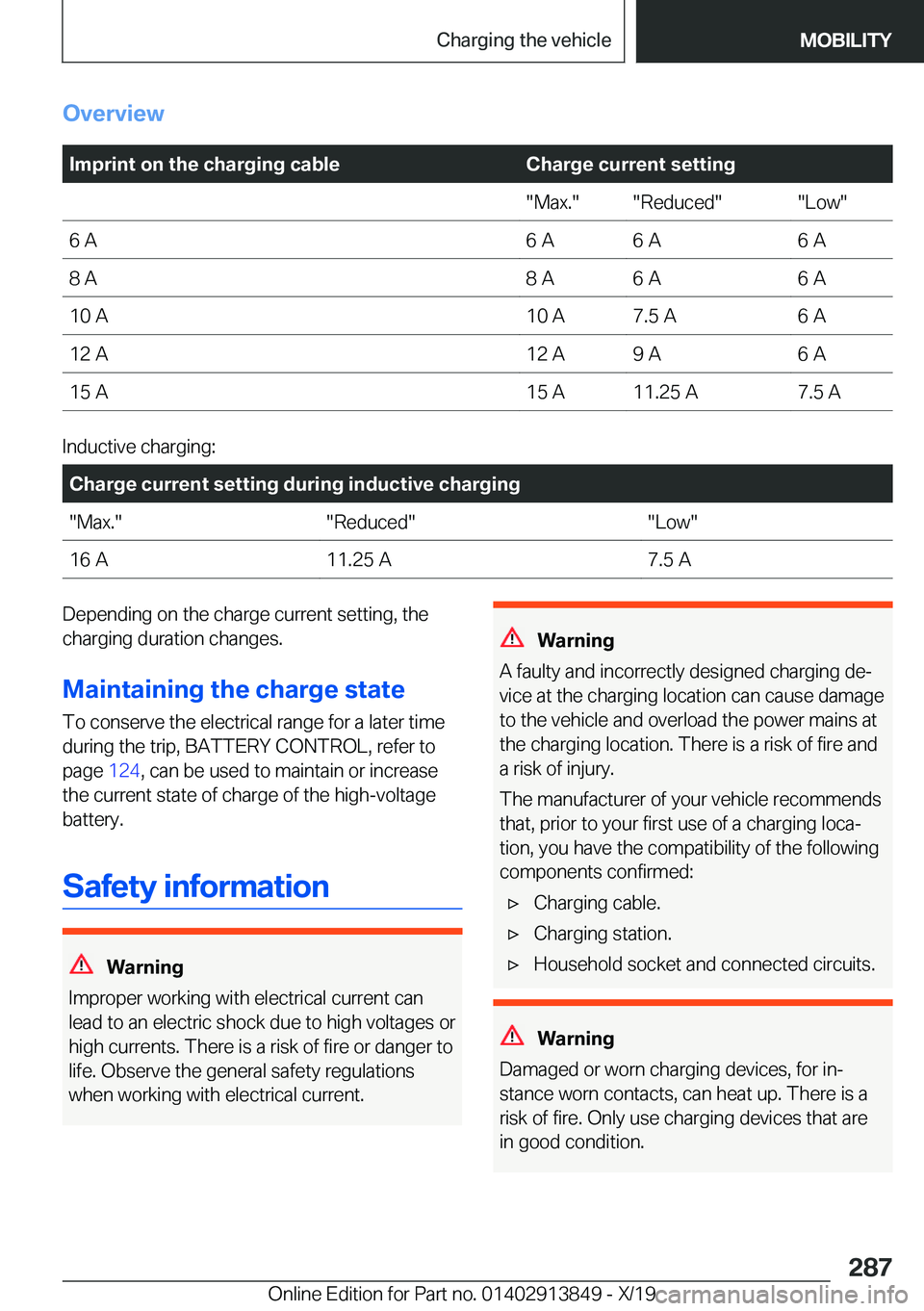 BMW 5 SERIES 2020  Owners Manual �O�v�e�r�v�i�e�w��I�m�p�r�i�n�t��o�n��t�h�e��c�h�a�r�g�i�n�g��c�a�b�l�e�C�h�a�r�g�e��c�u�r�r�e�n�t��s�e�t�t�i�n�g�"�M�a�x�.�"�"�R�e�d�u�c�e�d�"�"�L�o�w�"�6��A�6��A�6�