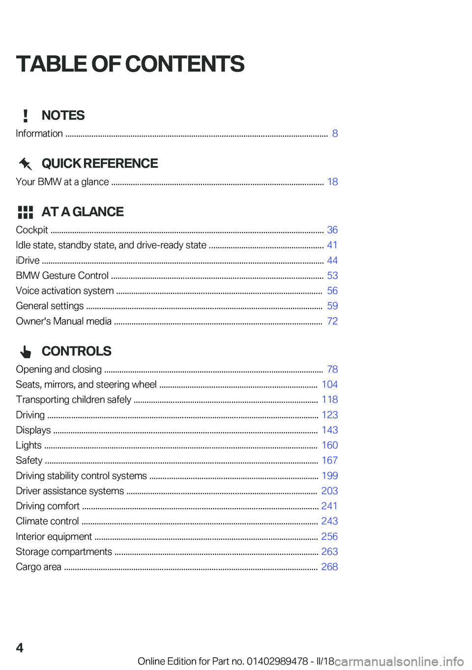 BMW 5 SERIES 2018  Owners Manual �T�A�B�L�E��O�F��C�O�N�T�E�N�T�S�N�O�T�E�S
�I�n�f�o�r�m�a�t�i�o�n� �.�.�.�.�.�.�.�.�.�.�.�.�.�.�.�.�.�.�.�.�.�.�.�.�.�.�.�.�.�.�.�.�.�.�.�.�.�.�.�.�.�.�.�.�.�.�.�.�.�.�.�.�.�.�.�.�.�.�.�.�.�.�.�.�.�