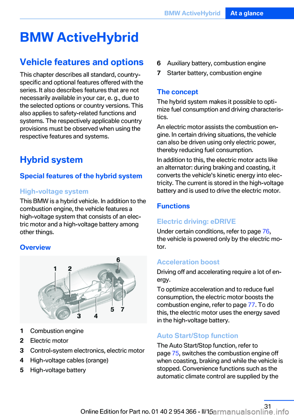BMW 5 SERIES ACTIVE HYBRID 2015 Owners Guide BMW ActiveHybridVehicle features and options
This chapter describes all standard, country-
specific and optional features offered with the
series. It also describes features that are not
necessarily a BMW 5 SERIES ACTIVE HYBRID 2015 Owners Guide BMW ActiveHybridVehicle features and options
This chapter describes all standard, country-
specific and optional features offered with the
series. It also describes features that are not
necessarily a