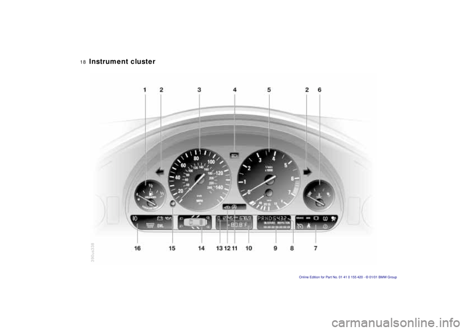 BMW 540I SEDAN 2001 User Guide  
18n
 
Instrument cluster390us338 