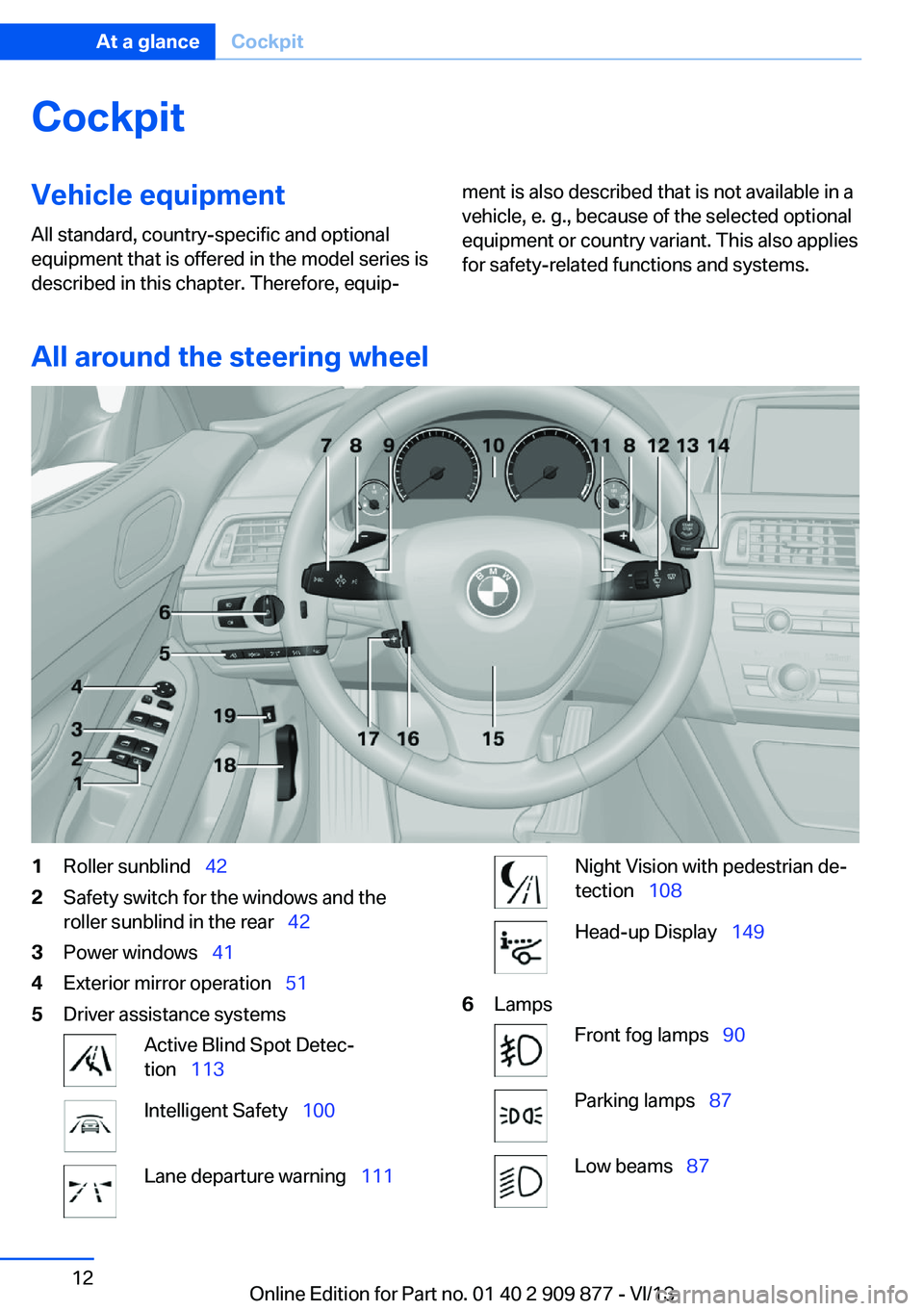 BMW 640I GRAN COUPE 2014  Owners Manual CockpitVehicle equipment
All standard, country-specific and optional
equipment that is offered in the model series is
described in this chapter. Therefore, equip‐ment is also described that is not a