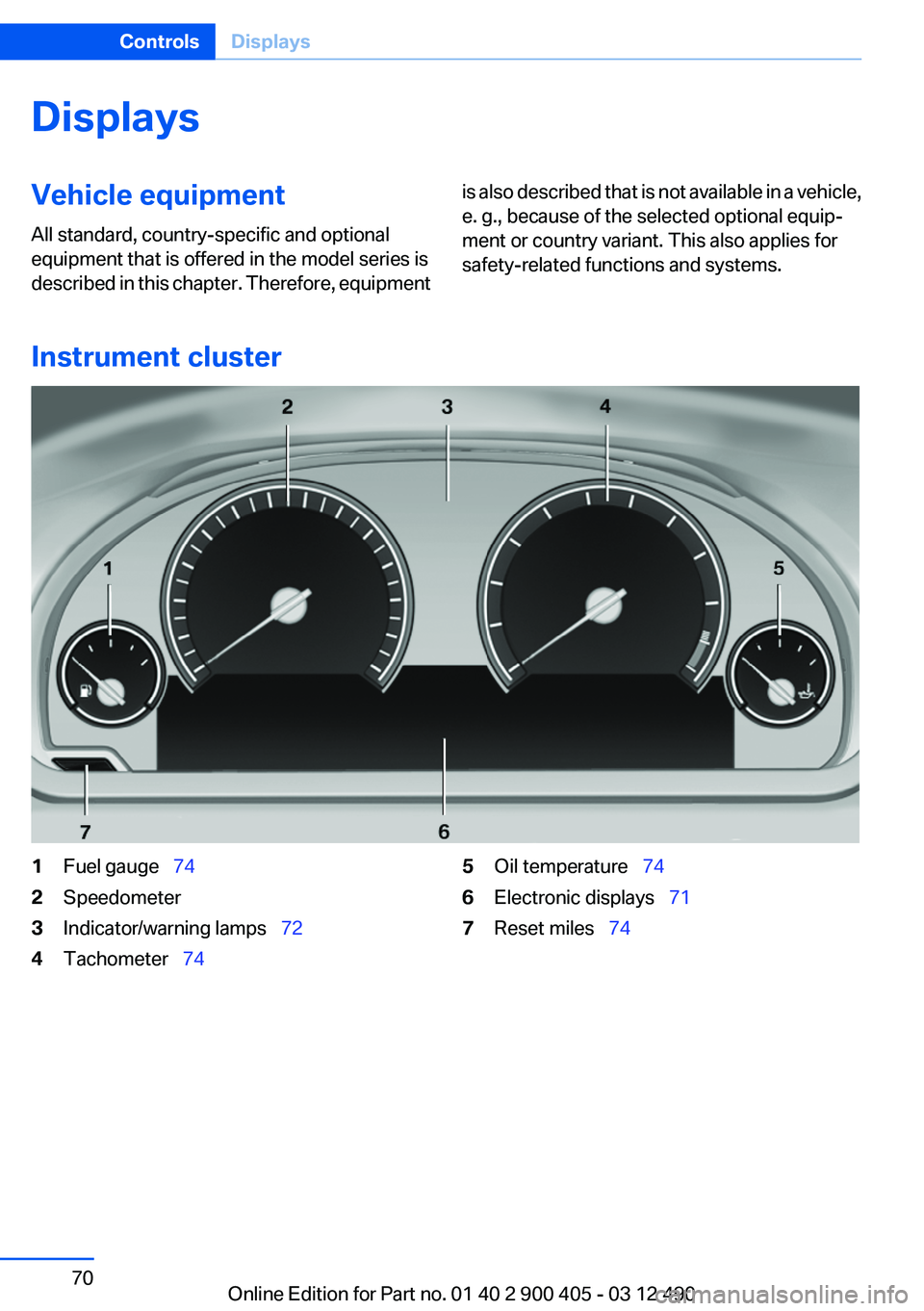 BMW 640I GRAN COUPE 2013  Owners Manual DisplaysVehicle equipment
All standard, country-specific and optional
equipment that is offered in the model series is
described in this chapter. Therefore, equipmentis also described that is not avai