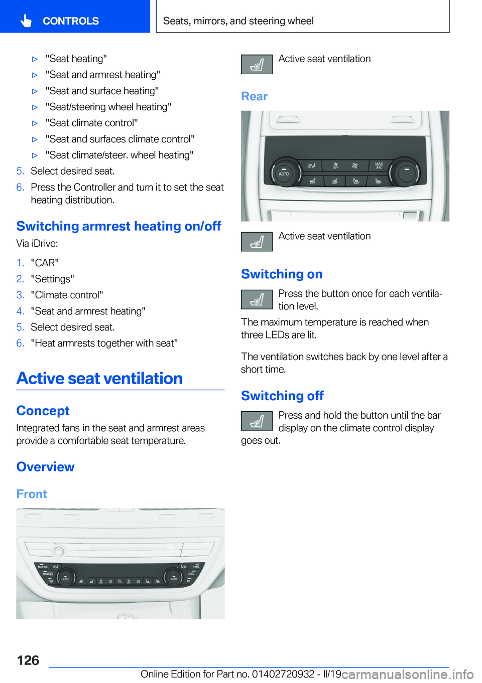 BMW 7 SERIES 2020  Owners Manual 'x��S�e�a�t��h�e�a�t�i�n�g�'x��S�e�a�t��a�n�d��a�r�m�r�e�s�t��h�e�a�t�i�n�g�'x��S�e�a�t��a�n�d��s�u�r�f�a�c�e��h�e�a�t�i�n�g�'x��S�e�a�t�/�s�t�e�e�r�i�n�g��w�h�e�e�l��h