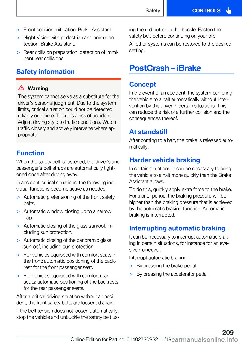 BMW 7 SERIES 2020  Owners Manual 'x�F�r�o�n�t��c�o�l�l�i�s�i�o�n��m�i�t�i�g�a�t�i�o�n�:��B�r�a�k�e��A�s�s�i�s�t�a�n�t�.'x�N�i�g�h�t��V�i�s�i�o�n��w�i�t�h��p�e�d�e�s�t�r�i�a�n��a�n�d��a�n�i�m�a�l��d�ej�t�e�c�t�i�o�n