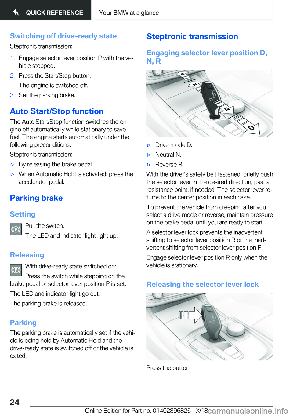 BMW 7 SERIES 2019 Owners Manual �S�w�i�t�c�h�i�n�g��o�f�f��d�r�i�v�e�-�r�e�a�d�y��s�t�a�t�e
�S�t�e�p�t�r�o�n�i�c��t�r�a�n�s�m�i�s�s�i�o�n�:�1�.�E�n�g�a�g�e��s�e�l�e�c�t�o�r��l�e�v�e�r��p�o�s�i�t�i�o�n��P��w�i�t�h��t�h�e��