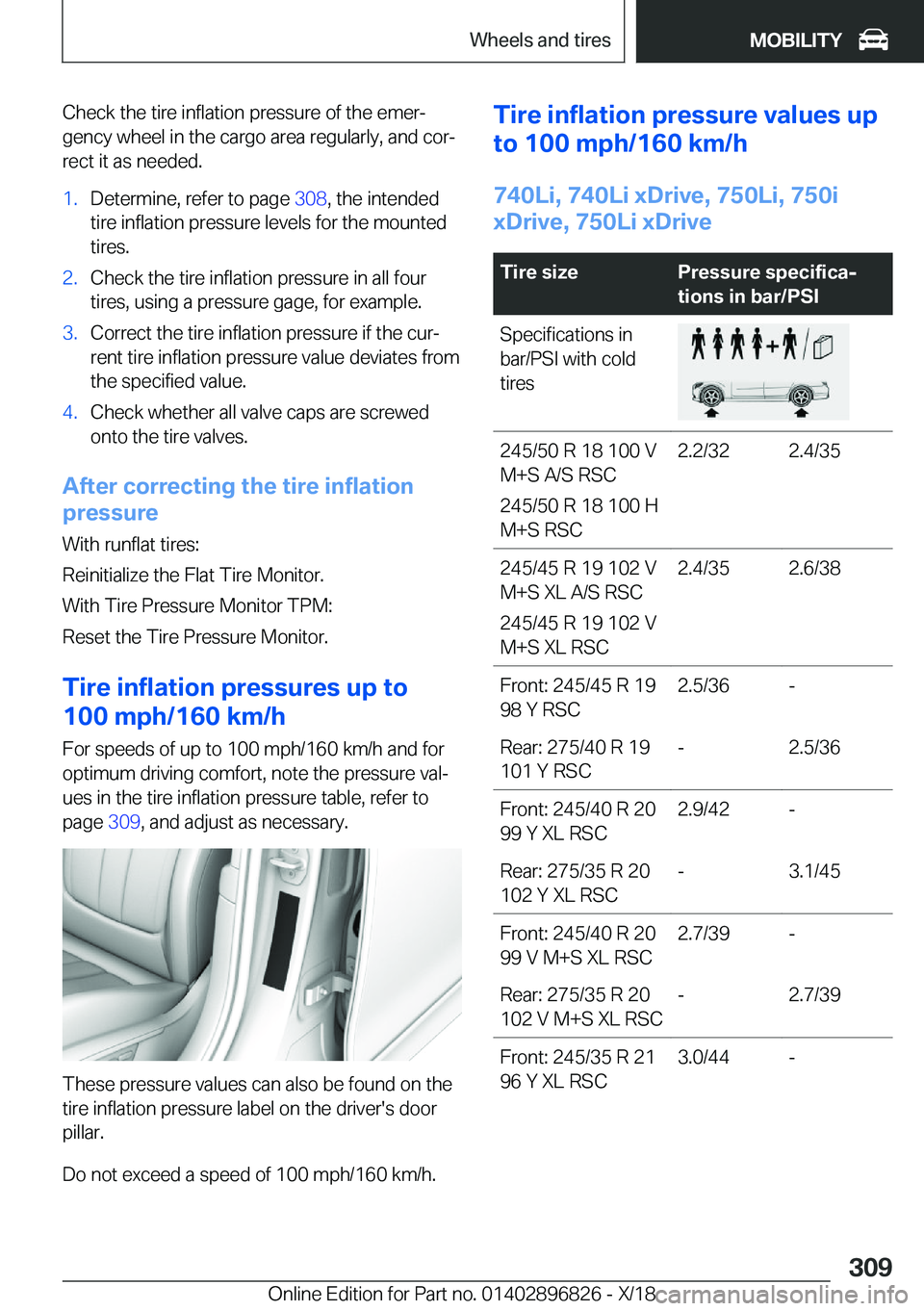 BMW 7 SERIES 2019  Owners Manual �C�h�e�c�k��t�h�e��t�i�r�e��i�n�f�l�a�t�i�o�n��p�r�e�s�s�u�r�e��o�f��t�h�e��e�m�e�rj
�g�e�n�c�y��w�h�e�e�l��i�n��t�h�e��c�a�r�g�o��a�r�e�a��r�e�g�u�l�a�r�l�y�,��a�n�d��c�o�rj �r�e�c�t