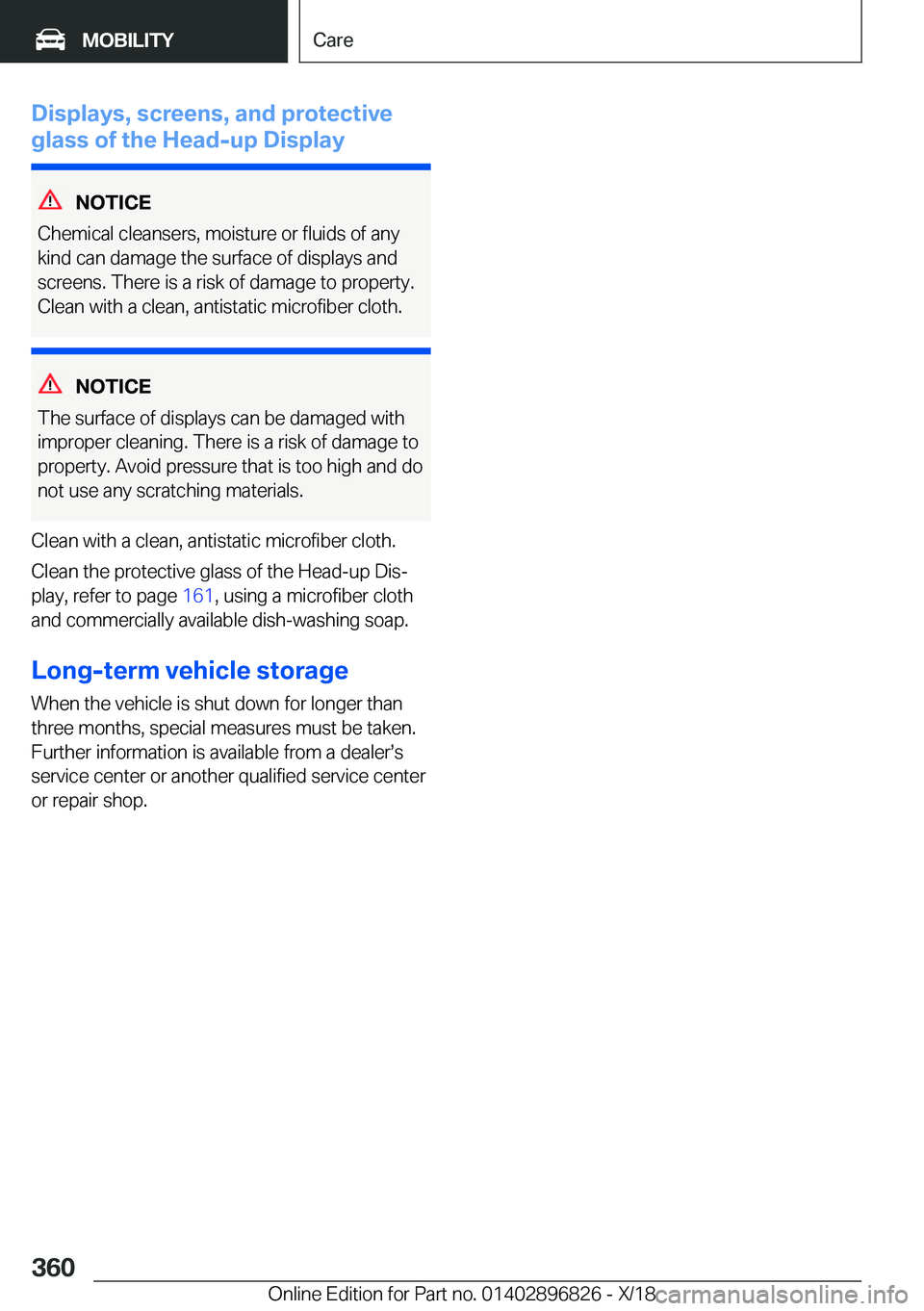 BMW 7 SERIES 2019  Owners Manual �D�i�s�p�l�a�y�s�,��s�c�r�e�e�n�s�,��a�n�d��p�r�o�t�e�c�t�i�v�e
�g�l�a�s�s��o�f��t�h�e��H�e�a�d�-�u�p��D�i�s�p�l�a�y
�N�O�T�I�C�E
�C�h�e�m�i�c�a�l��c�l�e�a�n�s�e�r�s�,��m�o�i�s�t�u�r�e��o�r�