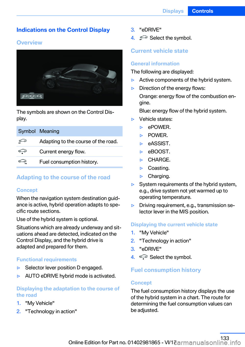 BMW 7 SERIES 2018  Owners Manual �I�n�d�i�c�a�t�i�o�n�s��o�n��t�h�e��C�o�n�t�r�o�l��D�i�s�p�l�a�y�O�v�e�r�v�i�e�w
�T�h�e� �s�y�m�b�o�l�s� �a�r�e� �s�h�o�w�n� �o�n� �t�h�e� �C�o�n�t�r�o�l� �D�i�s#j
�p�l�a�y�.
�S�y�m�b�o�l�M�e�a�n�