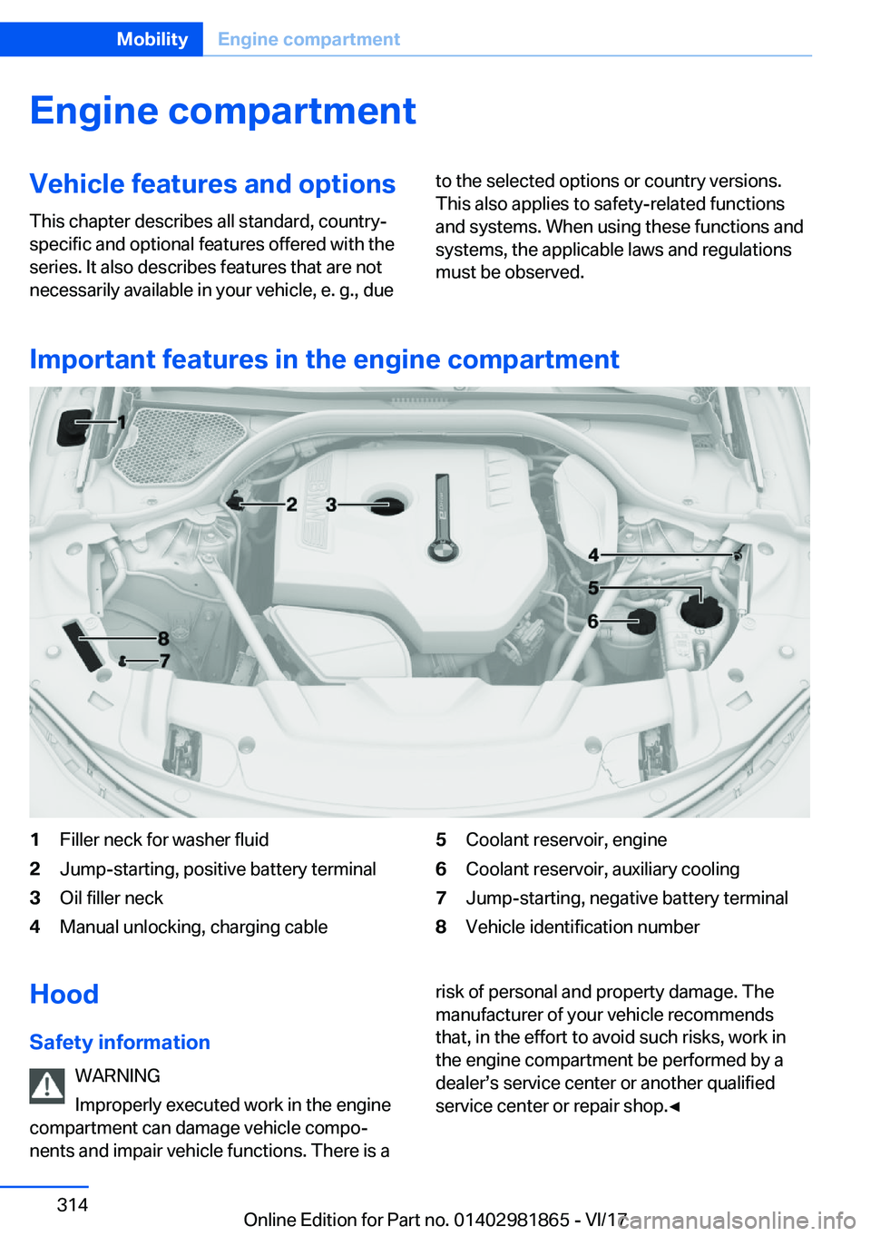 BMW 7 SERIES 2018  Owners Manual �E�n�g�i�n�e��c�o�m�p�a�r�t�m�e�n�t�V�e�h�i�c�l�e��f�e�a�t�u�r�e�s��a�n�d��o�p�t�i�o�n�s�T�h�i�s� �c�h�a�p�t�e�r� �d�e�s�c�r�i�b�e�s� �a�l�l� �s�t�a�n�d�a�r�d�,� �c�o�u�n�t�r�y�-�s�p�e�c�i�f�i�c� 