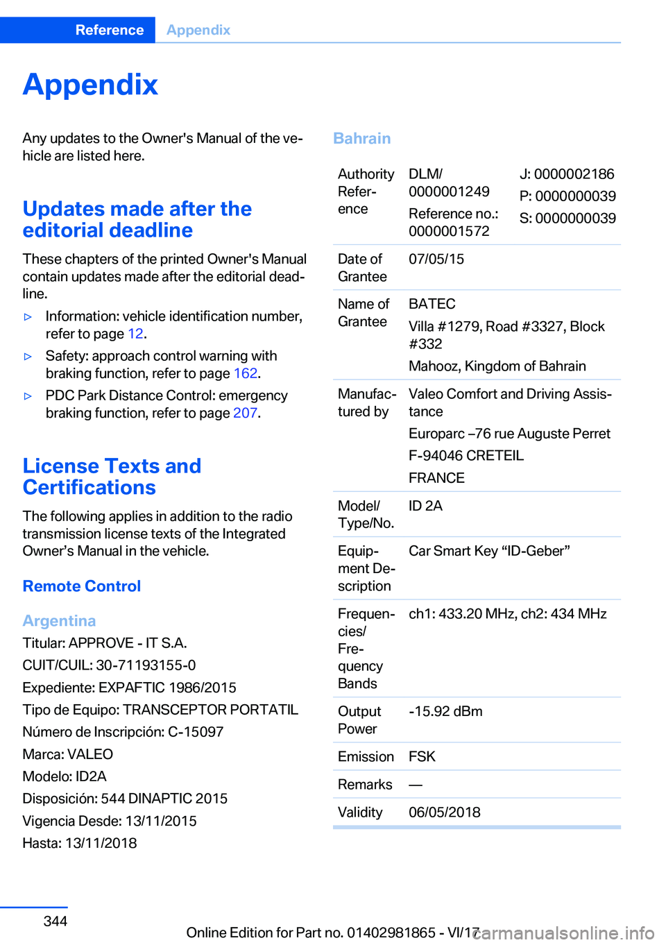 BMW 7 SERIES 2018  Owners Manual �A�p�p�e�n�d�i�x�A�n�y� �u�p�d�a�t�e�s� �t�o� �t�h�e� �O�w�n�e�r�'�s� �M�a�n�u�a�l� �o�f� �t�h�e� �v�e#j
�h�i�c�l�e� �a�r�e� �l�i�s�t�e�d� �h�e�r�e�.
�U�p�d�a�t�e�s��m�a�d�e��a�f�t�e�r��t�h�e
�