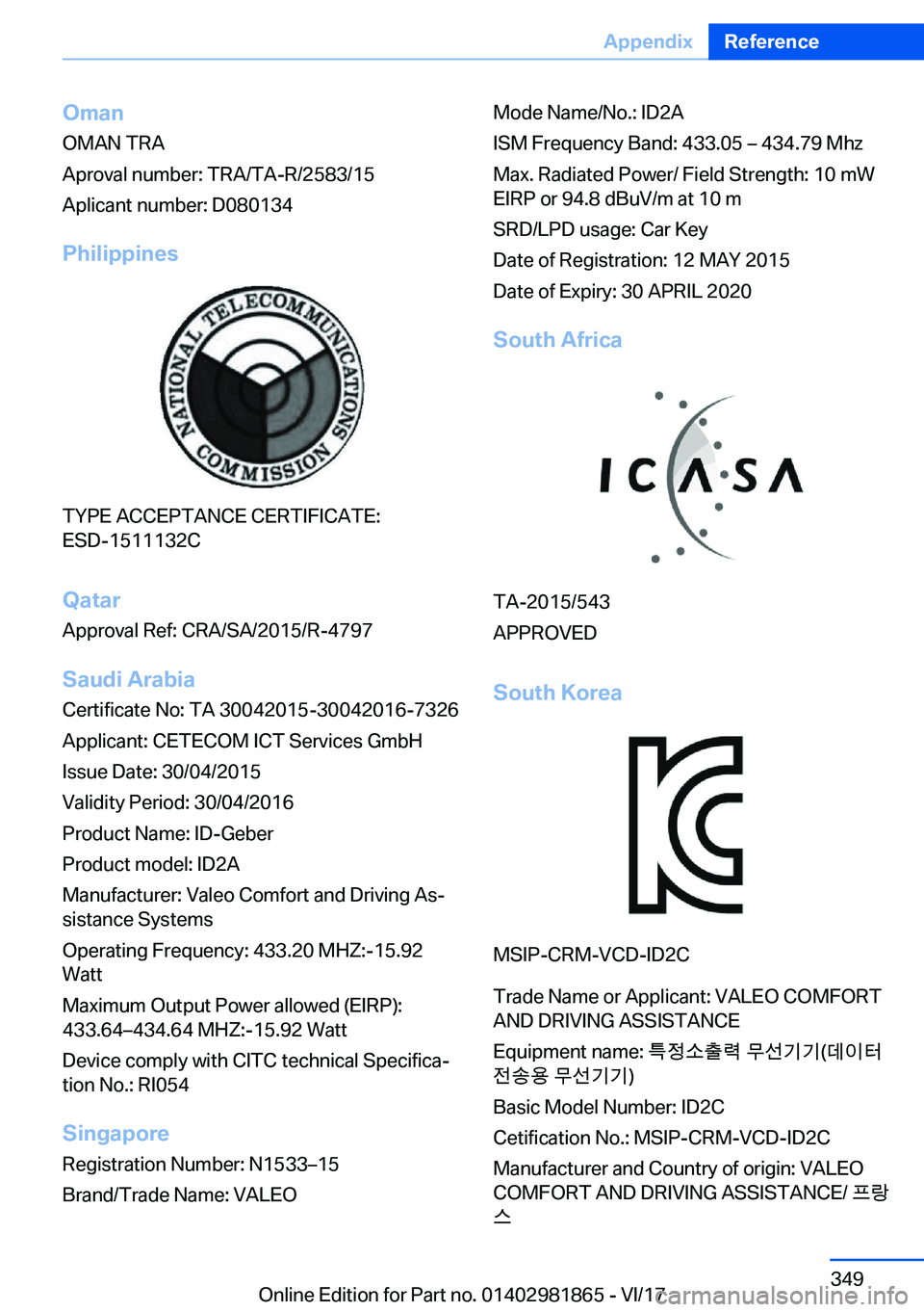 BMW 7 SERIES 2018  Owners Manual �O�m�a�n�O�M�A�N� �T�R�A
�A�p�r�o�v�a�l� �n�u�m�b�e�r�:� �T�R�A�/�T�A�-�R�/�2�5�8�3�/�1�5
�A�p�l�i�c�a�n�t� �n�u�m�b�e�r�:� �D�0�8�0�1�3�4
�P�h�i�l�i�p�p�i�n�e�s
�T�Y�P�E� �A�C�C�E�P�T�A�N�C�E� �C�E�R