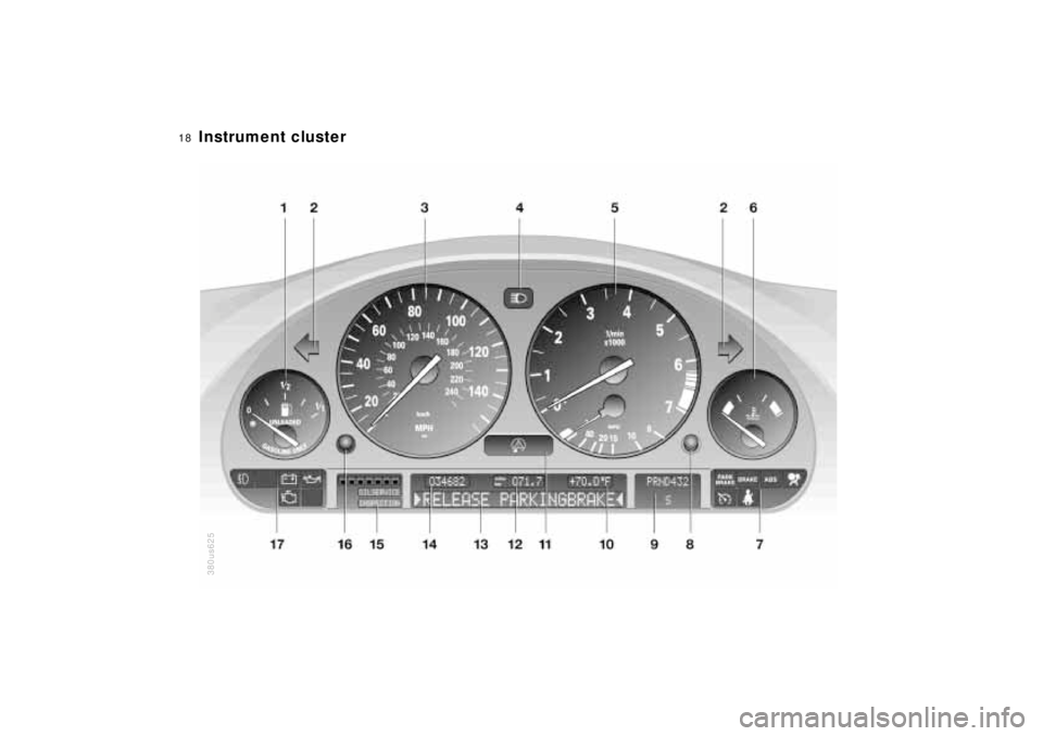 BMW 740I 1998 User Guide  
18n
 
Instrument cluster
380us625 