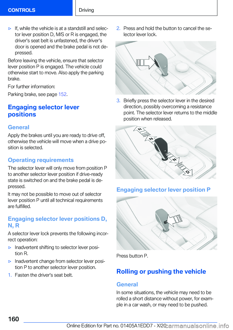 BMW 8 SERIES CONVERTIBLE 2021  Owners Manual 'x�I�f�,��w�h�i�l�e��t�h�e��v�e�h�i�c�l�e��i�s��a�t��a��s�t�a�n�d�s�t�i�l�l��a�n�d��s�e�l�e�cj�t�o�r��l�e�v�e�r��p�o�s�i�t�i�o�n��D�,��M�/�S��o�r��R��i�s��e�n�g�a�g�e�d�,��t�h�e