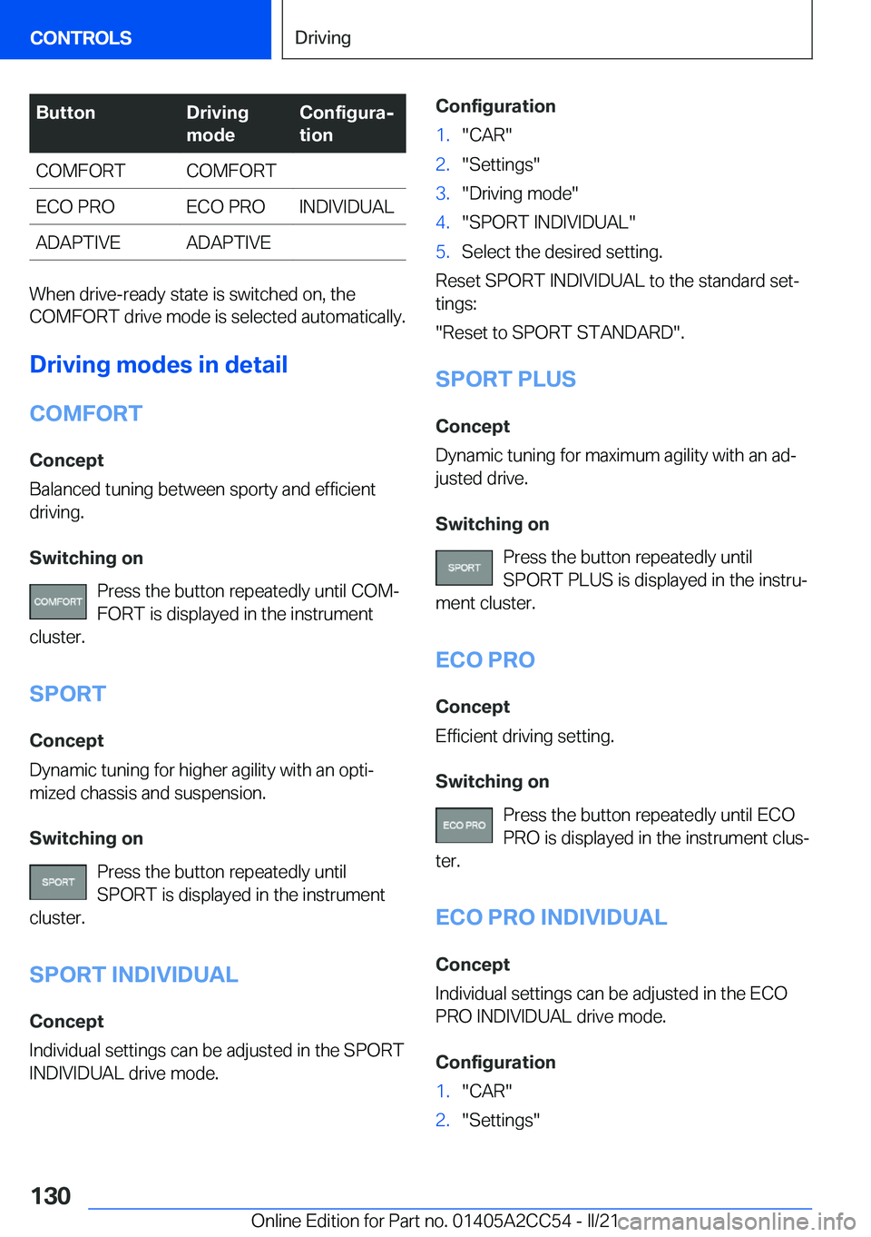 BMW 8 SERIES COUPE 2022  Owners Manual �B�u�t�t�o�n�D�r�i�v�i�n�g
�m�o�d�e�C�o�n�f�i�g�u�r�aj
�t�i�o�n�C�O�M�F�O�R�T�C�O�M�F�O�R�T�E�C�O��P�R�O�E�C�O��P�R�O�I�N�D�I�V�I�D�U�A�L�A�D�A�P�T�I�V�E�A�D�A�P�T�I�V�E
�W�h�e�n��d�r�i�v�e�-�r�e�