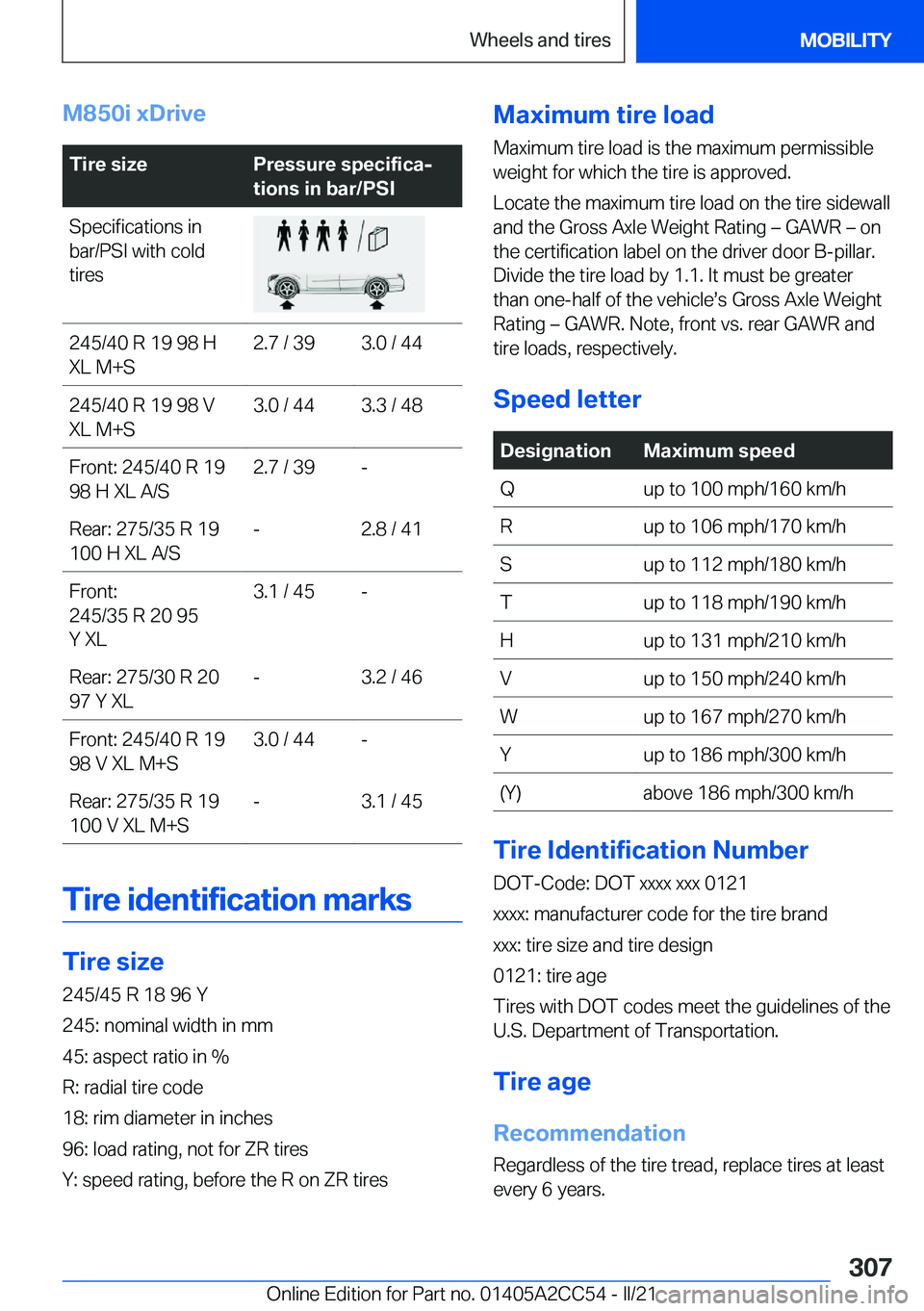 BMW 8 SERIES COUPE 2022  Owners Manual �M�8�5�0�i��x�D�r�i�v�e�T�i�r�e��s�i�z�e�P�r�e�s�s�u�r�e��s�p�e�c�i�f�i�c�aj
�t�i�o�n�s��i�n��b�a�r�/�P�S�I�S�p�e�c�i�f�i�c�a�t�i�o�n�s��i�n
�b�a�r�/�P�S�I��w�i�t�h��c�o�l�d
�t�i�r�e�s�2�4�5�