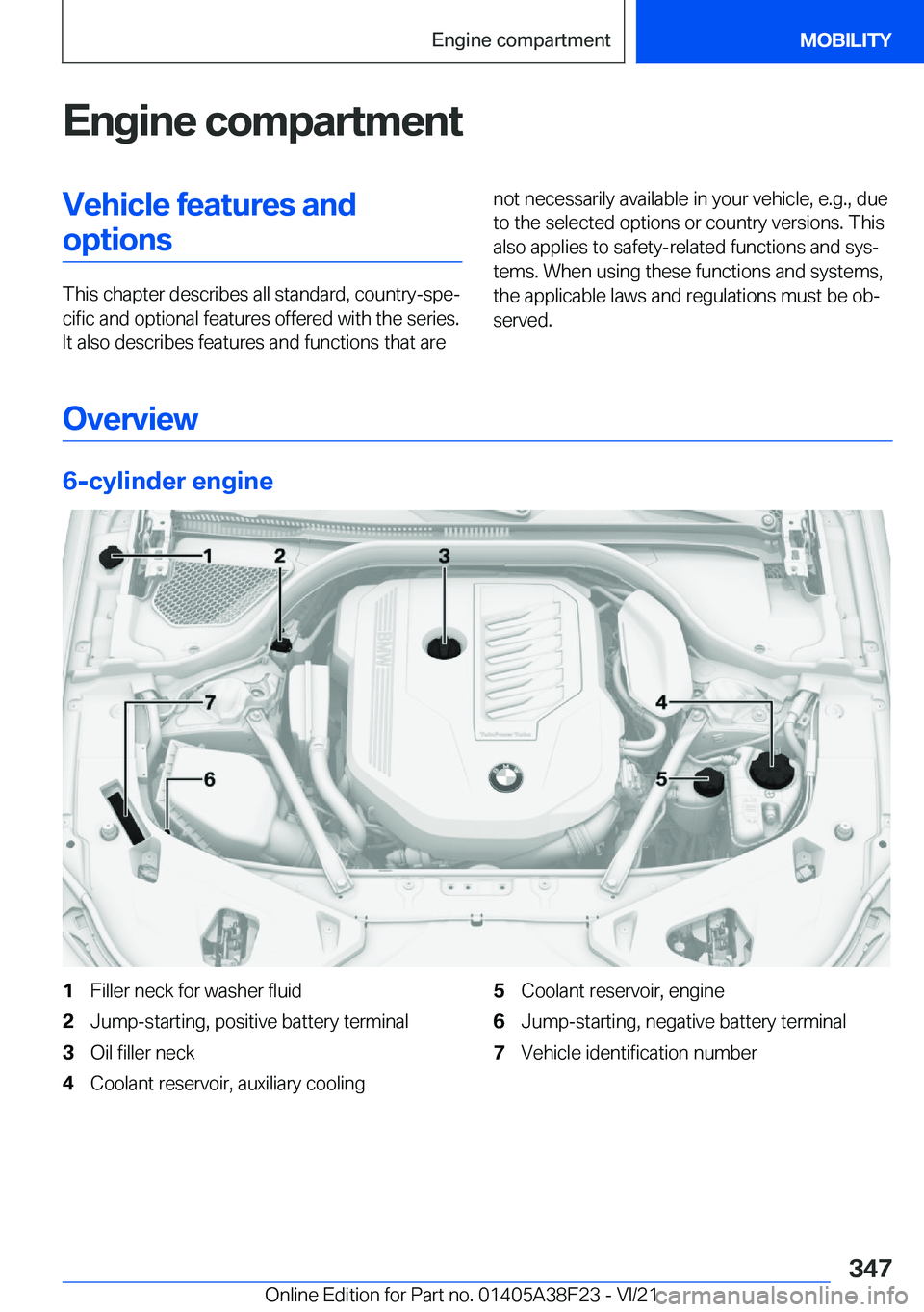 BMW 8 SERIES GRAN COUPE 2022  Owners Manual �E�n�g�i�n�e��c�o�m�p�a�r�t�m�e�n�t�V�e�h�i�c�l�e��f�e�a�t�u�r�e�s��a�n�d�o�p�t�i�o�n�s
�T�h�i�s��c�h�a�p�t�e�r��d�e�s�c�r�i�b�e�s��a�l�l��s�t�a�n�d�a�r�d�,��c�o�u�n�t�r�y�-�s�p�e#j�c�i�f�i�c�